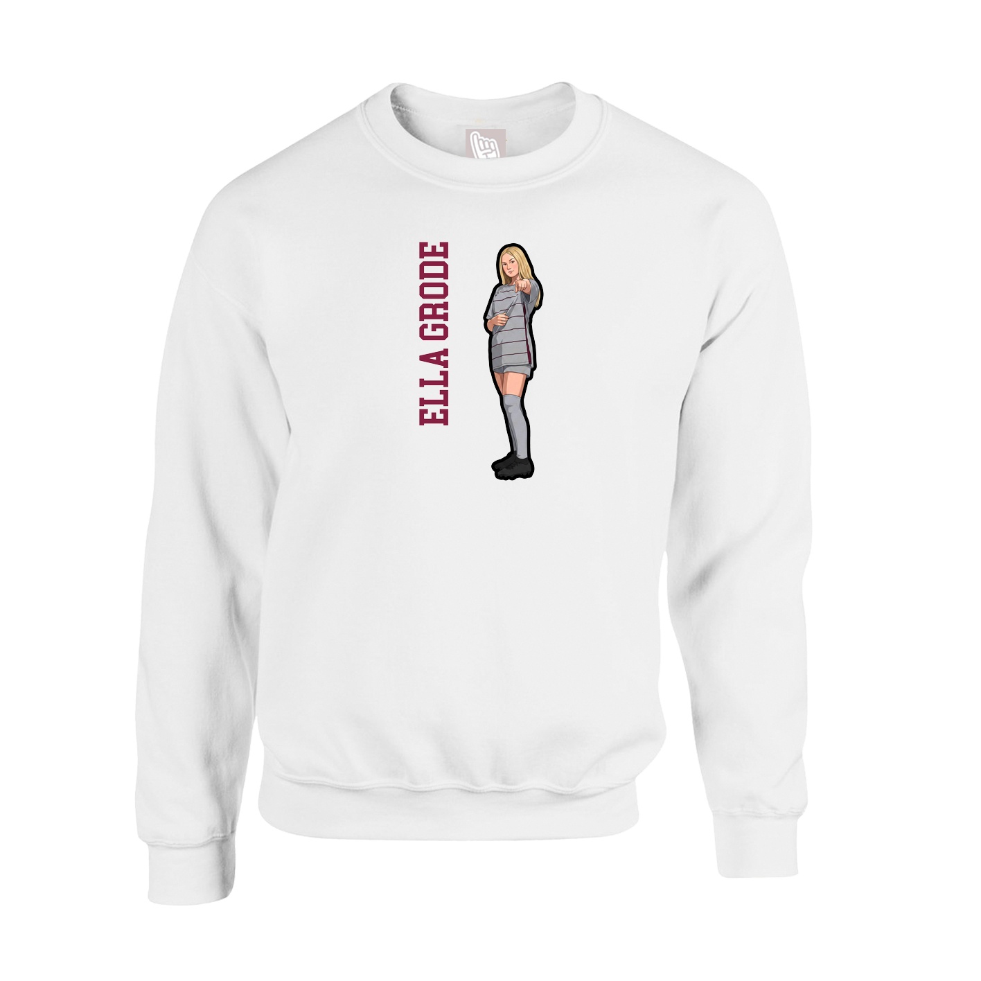 Fleece Crew — Name Vertical in White