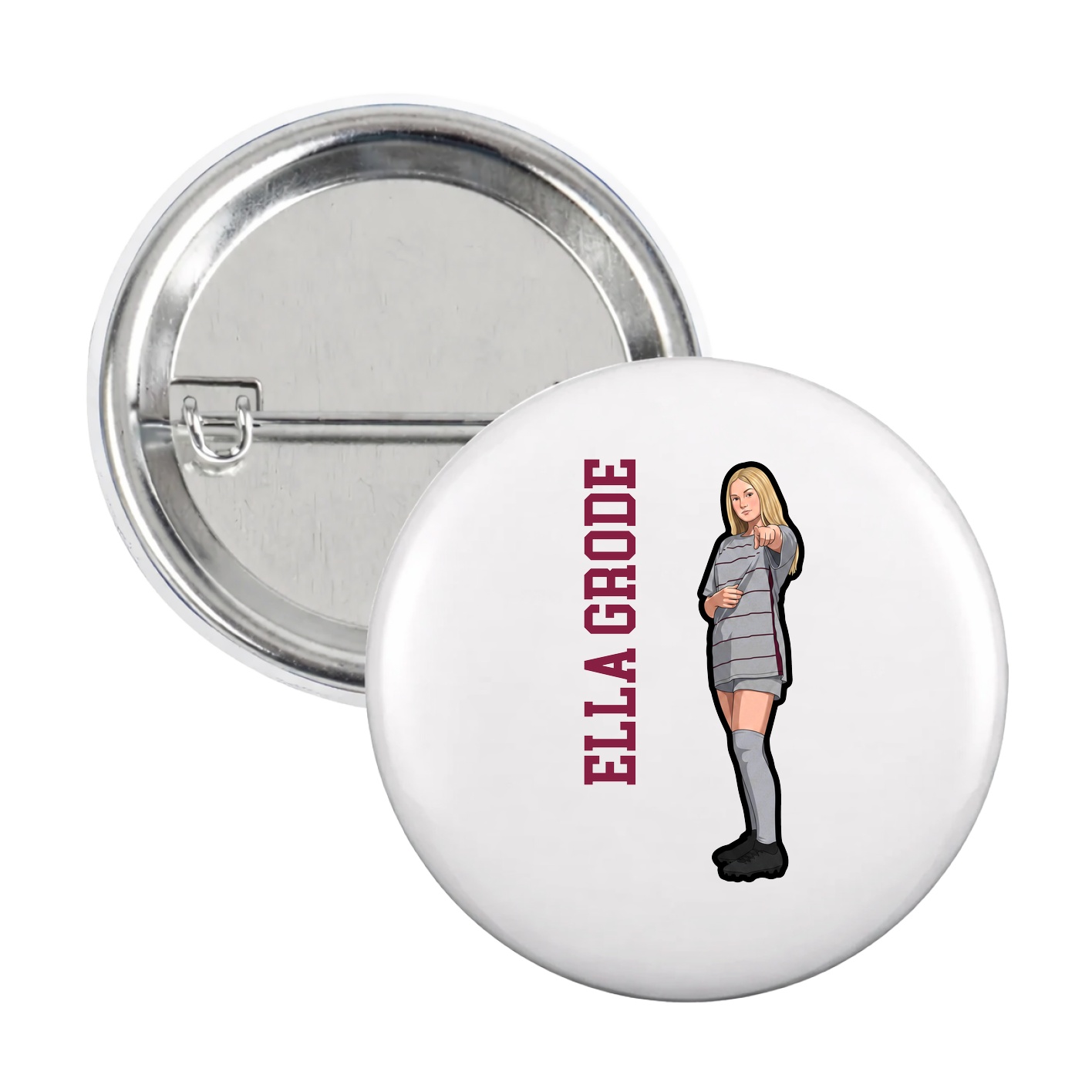 Game Day Button — Name Vertical in White