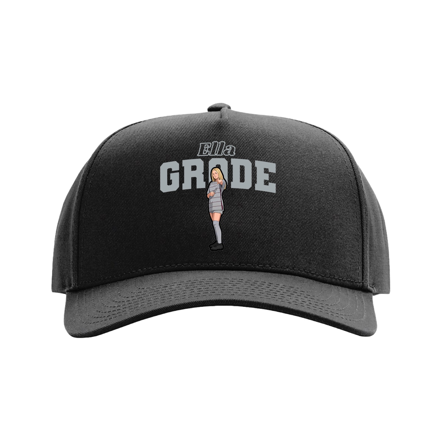 Full Fabric Five-Panel Champ Cap — Name Arch in Black