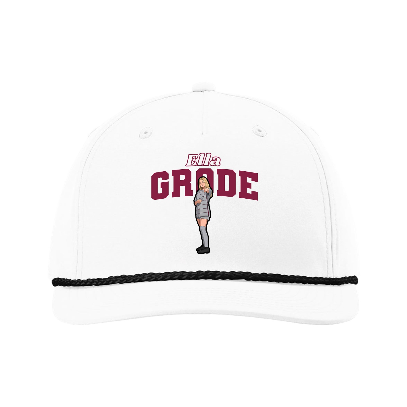 Five-Panel Classic Rope Cap — Name Arch in White
