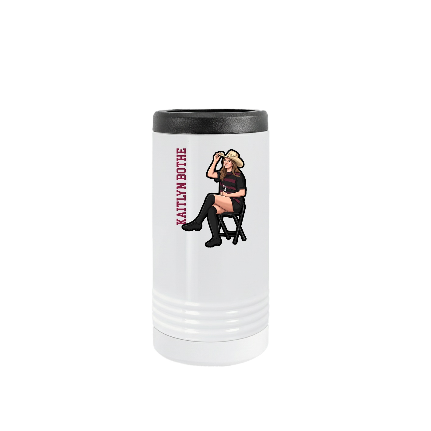 Slim Beverage Holder — Name Vertical in White