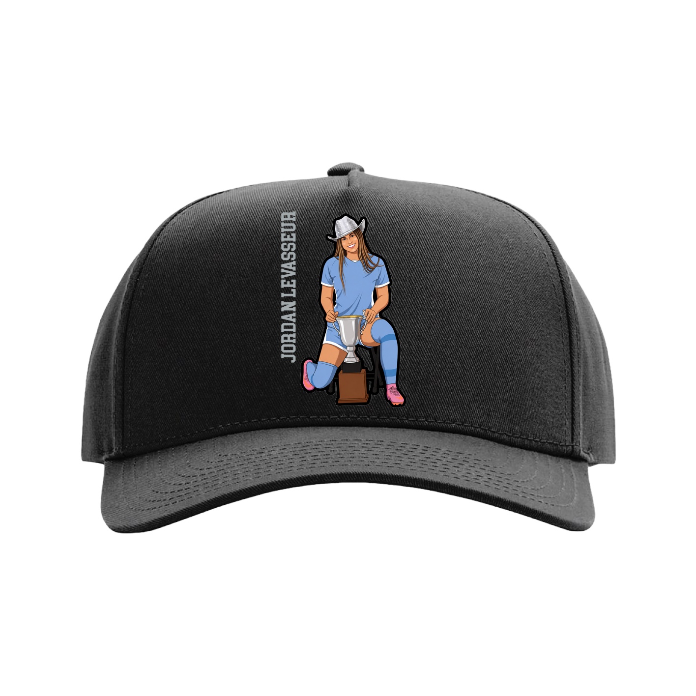 Full Fabric Five-Panel Champ Cap — Name Vertical in Black