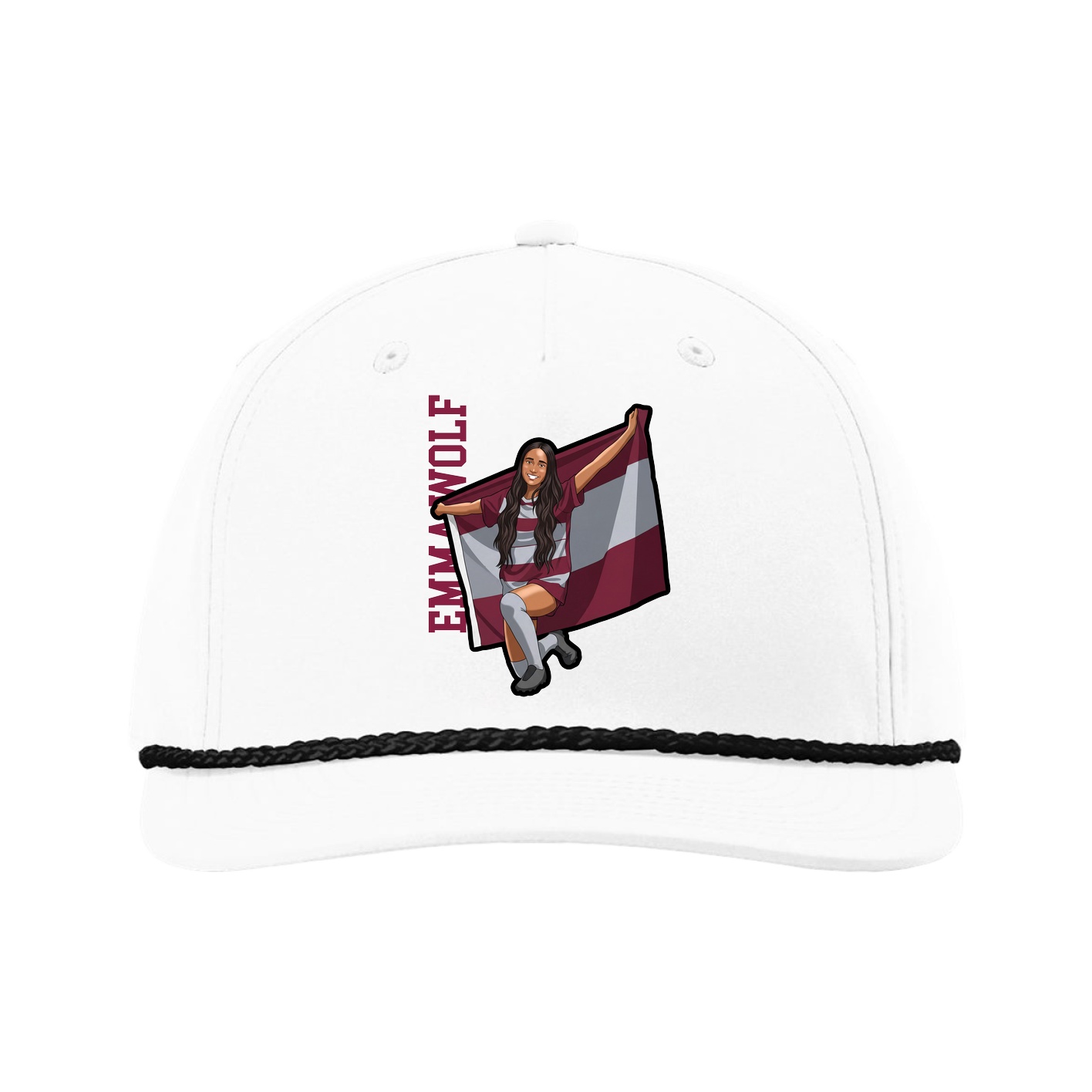 Five-Panel Classic Rope Cap — Name Vertical in White