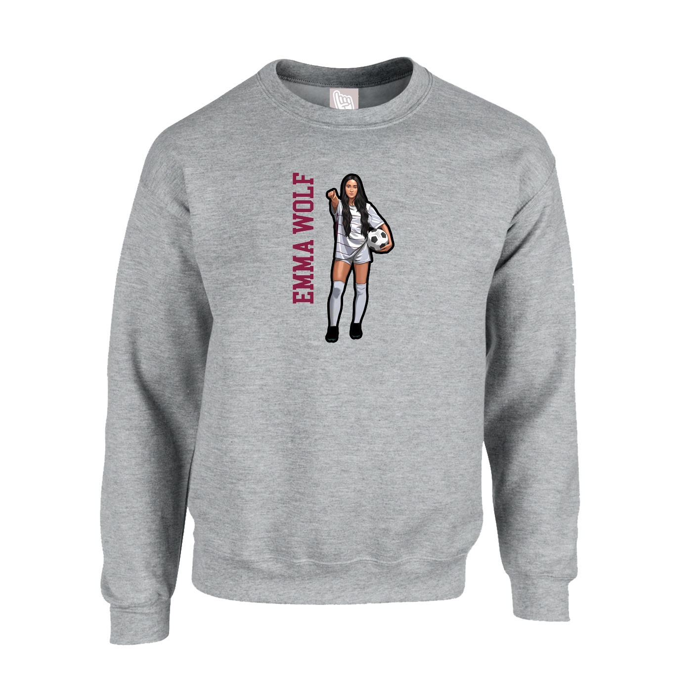 Fleece Crew — Name Vertical in Grey