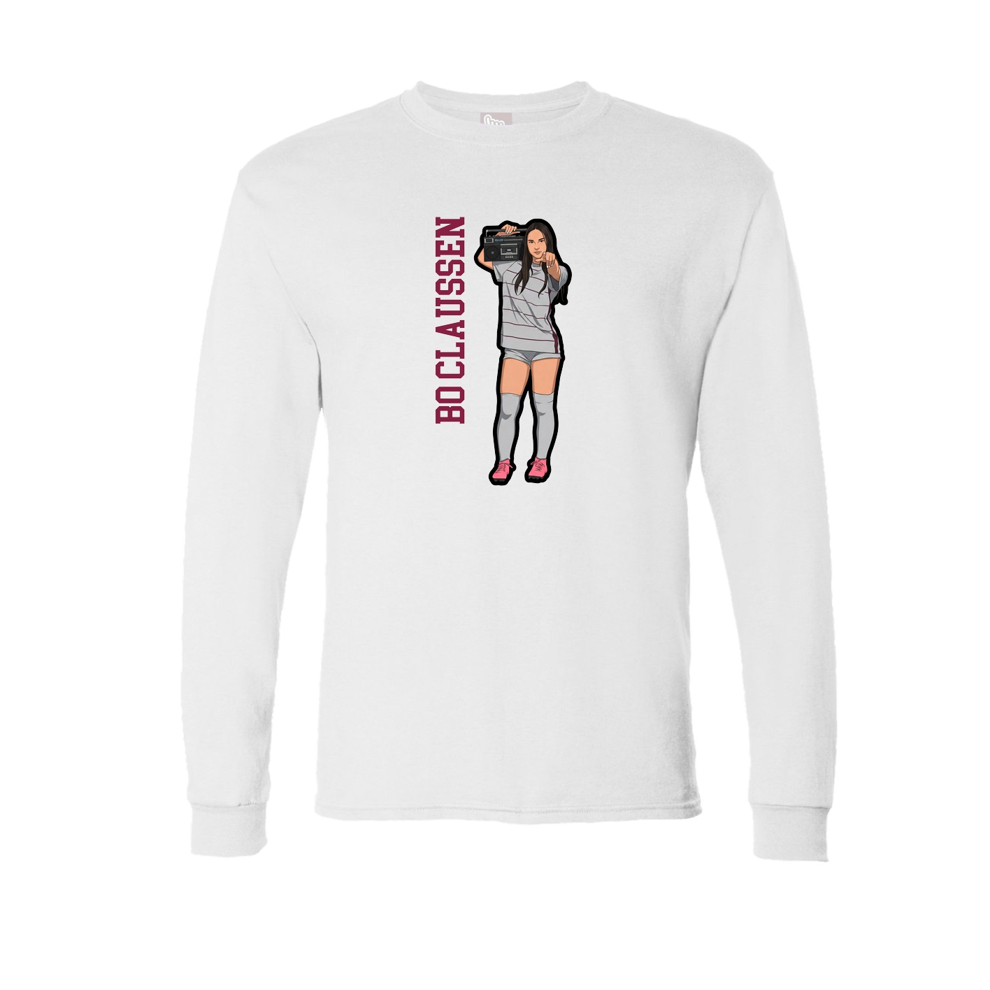 Long Sleeve Tee — Name Vertical in White