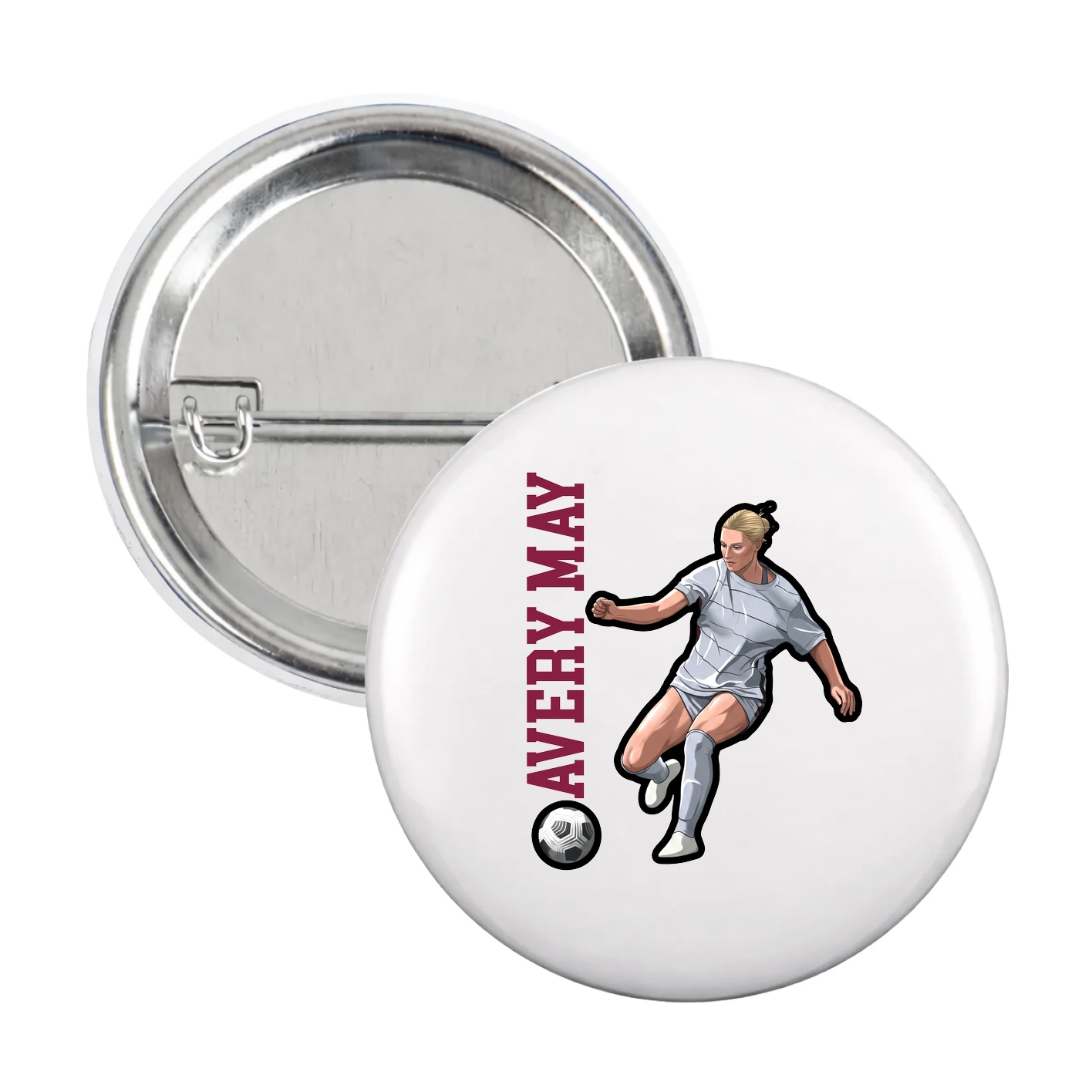 Game Day Button — Name Vertical in White