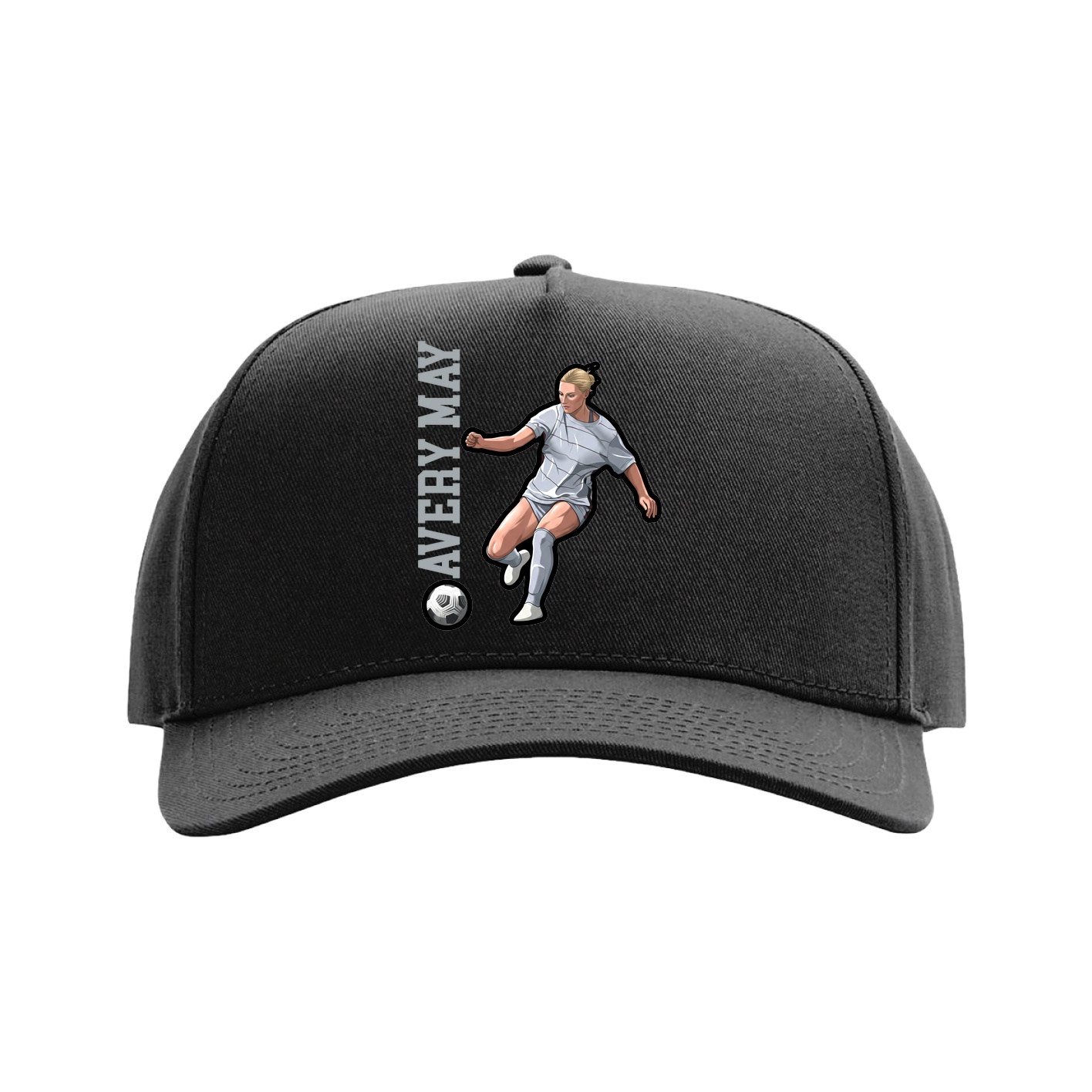 Full Fabric Five-Panel Champ Cap — Name Vertical in Black