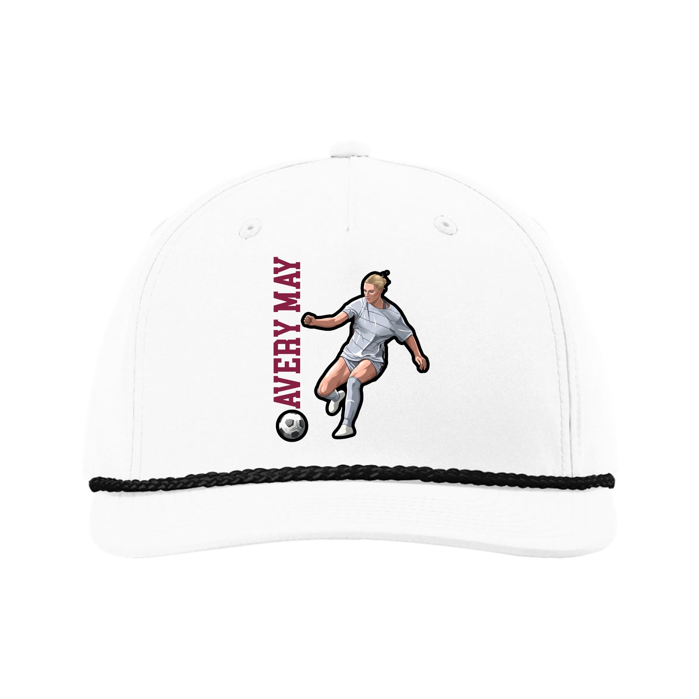 Five-Panel Classic Rope Cap — Name Vertical in White