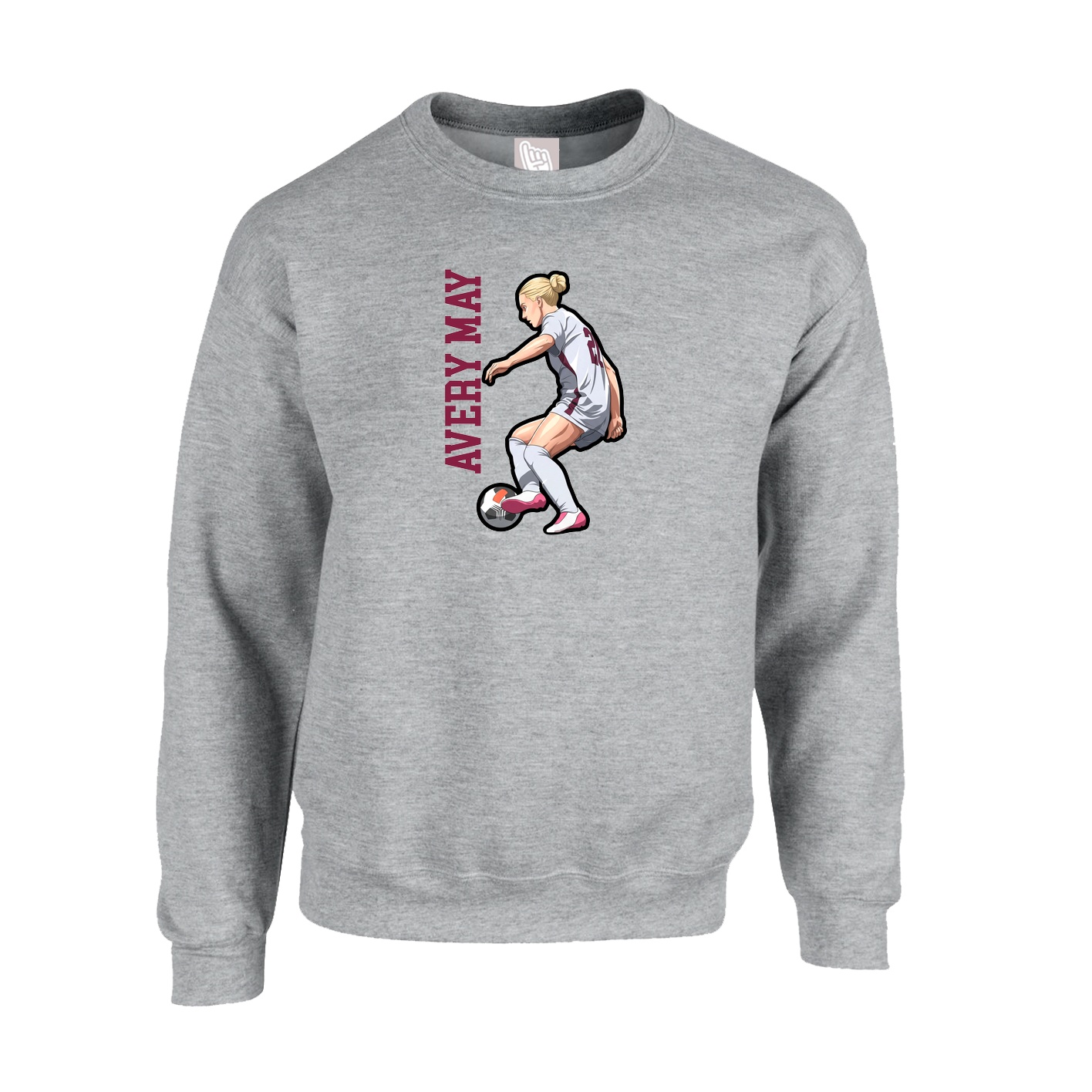 Fleece Crew — Name Vertical in Grey