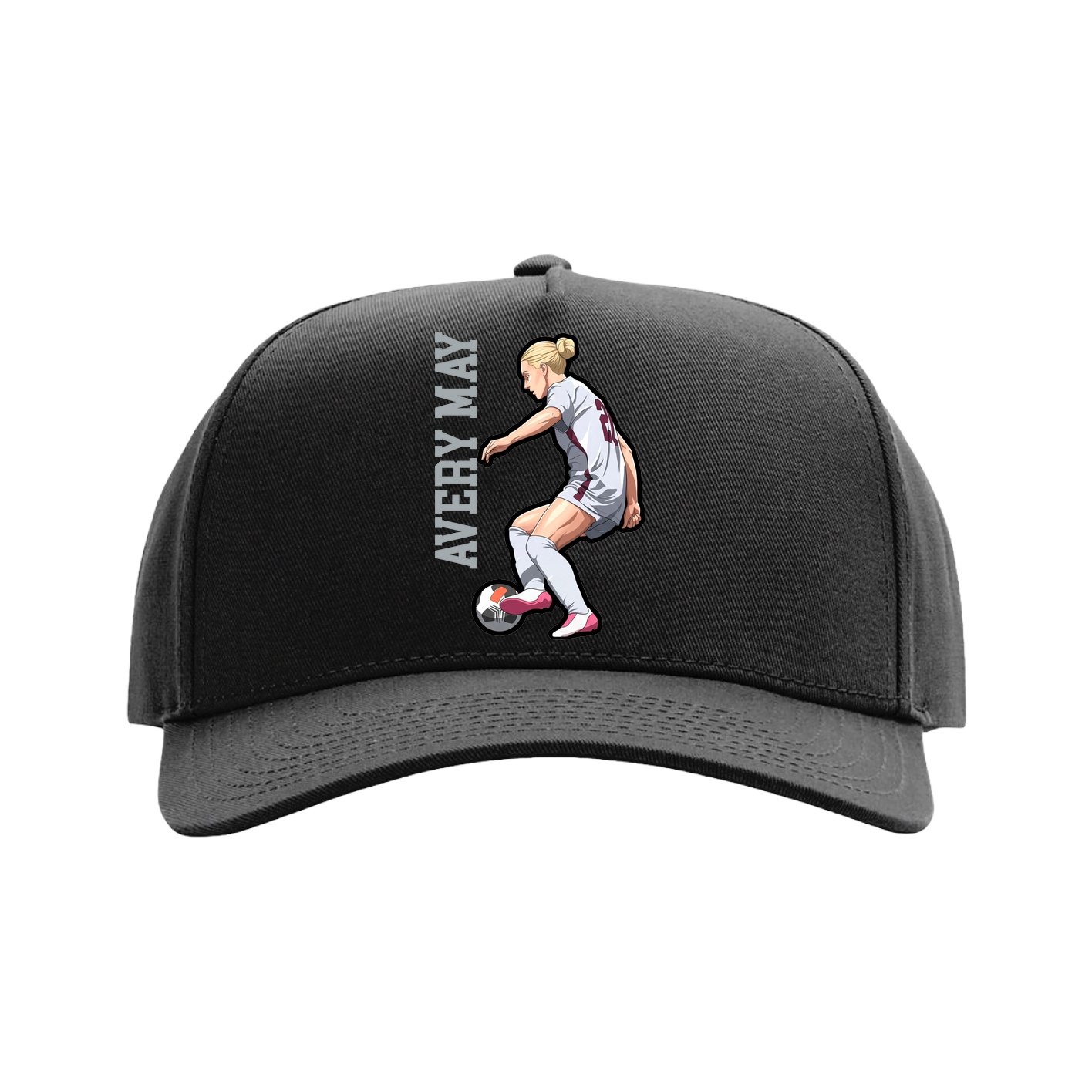 Full Fabric Five-Panel Champ Cap — Name Vertical in Black