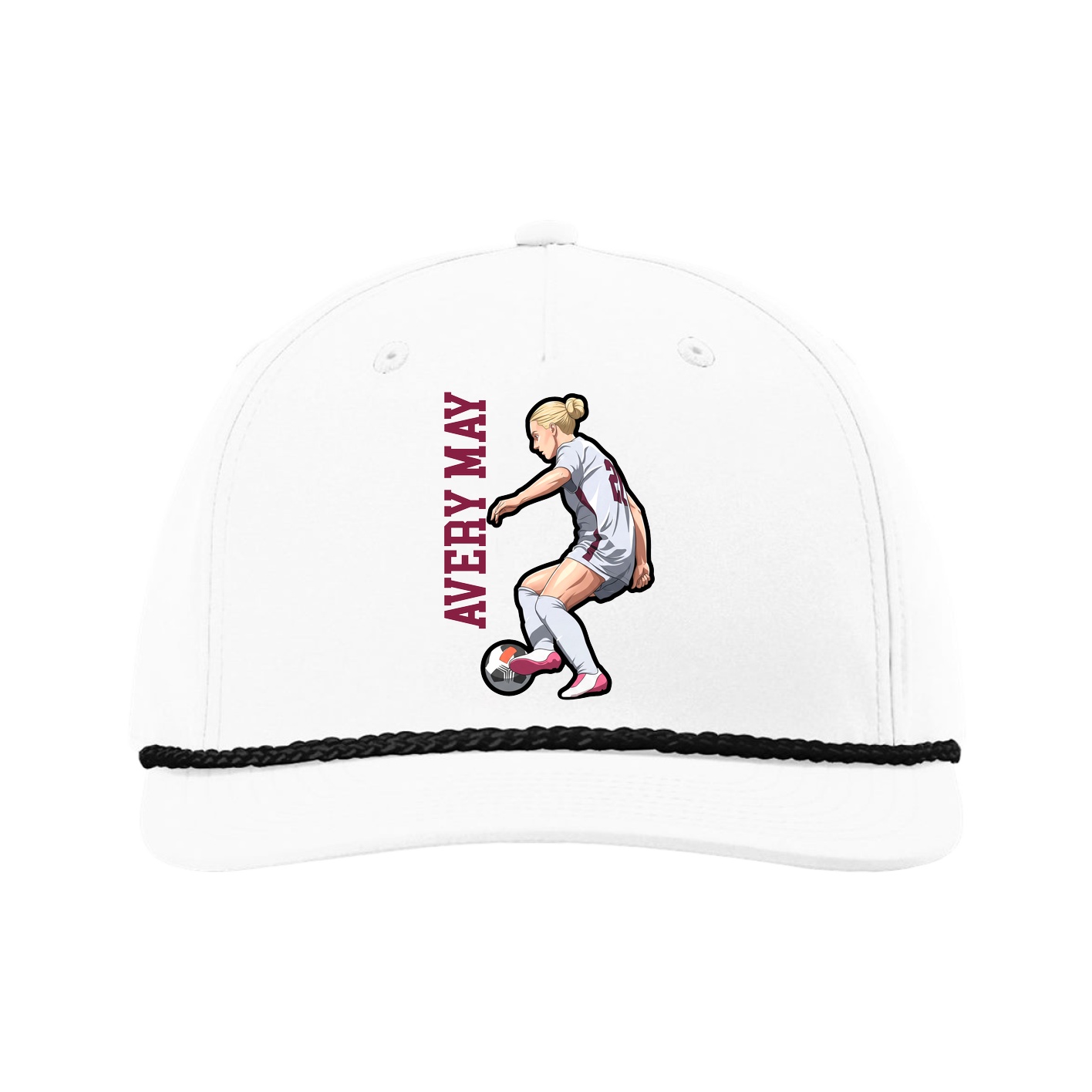 Five-Panel Classic Rope Cap — Name Vertical in White