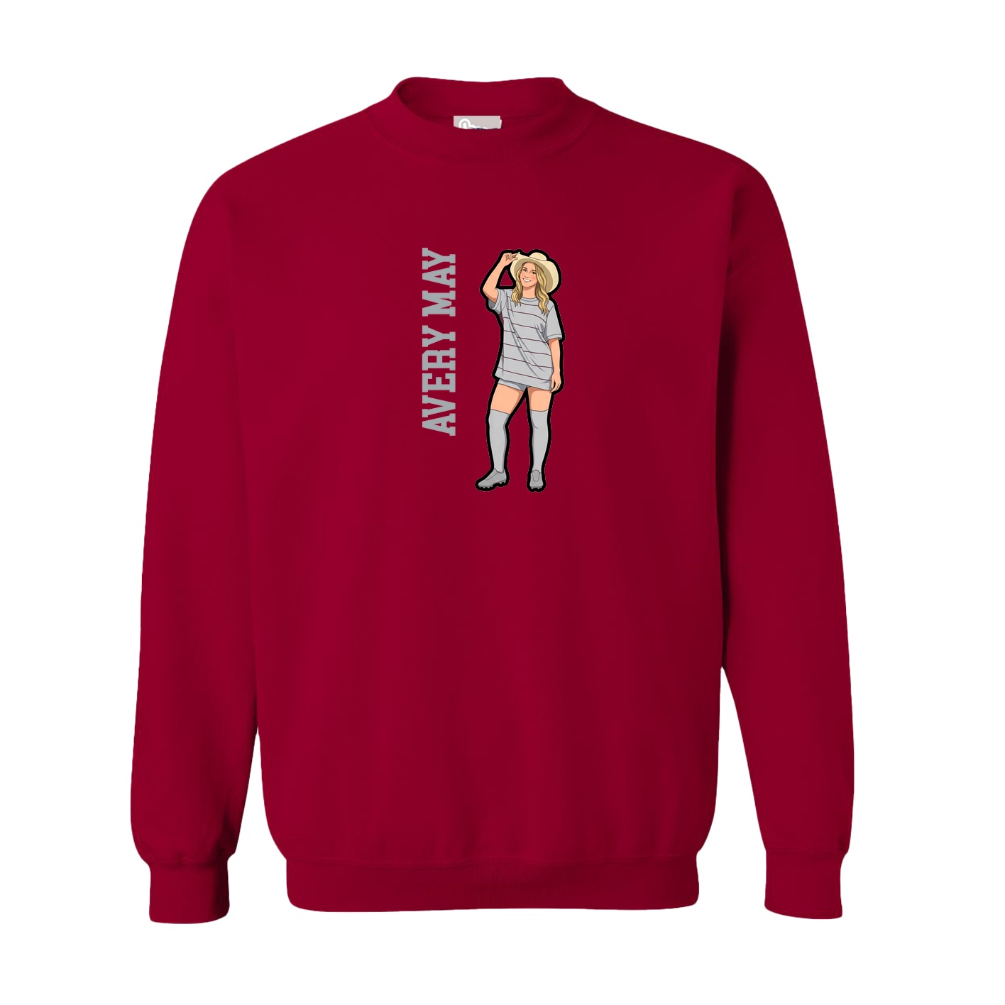 Fleece Crew — Name Vertical in Cardinal