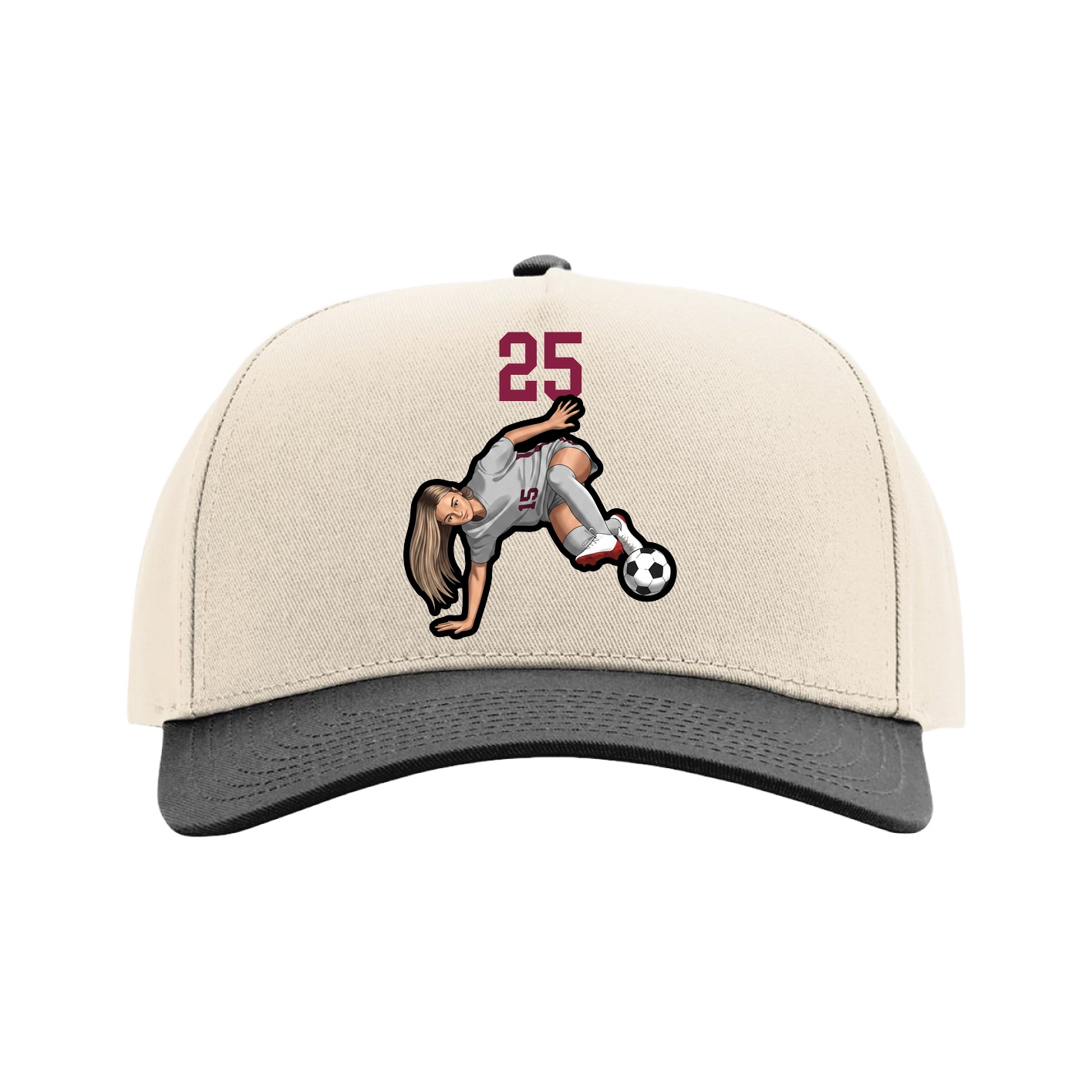 Full Fabric Five-Panel Champ Cap — Number Top in Cream/Black