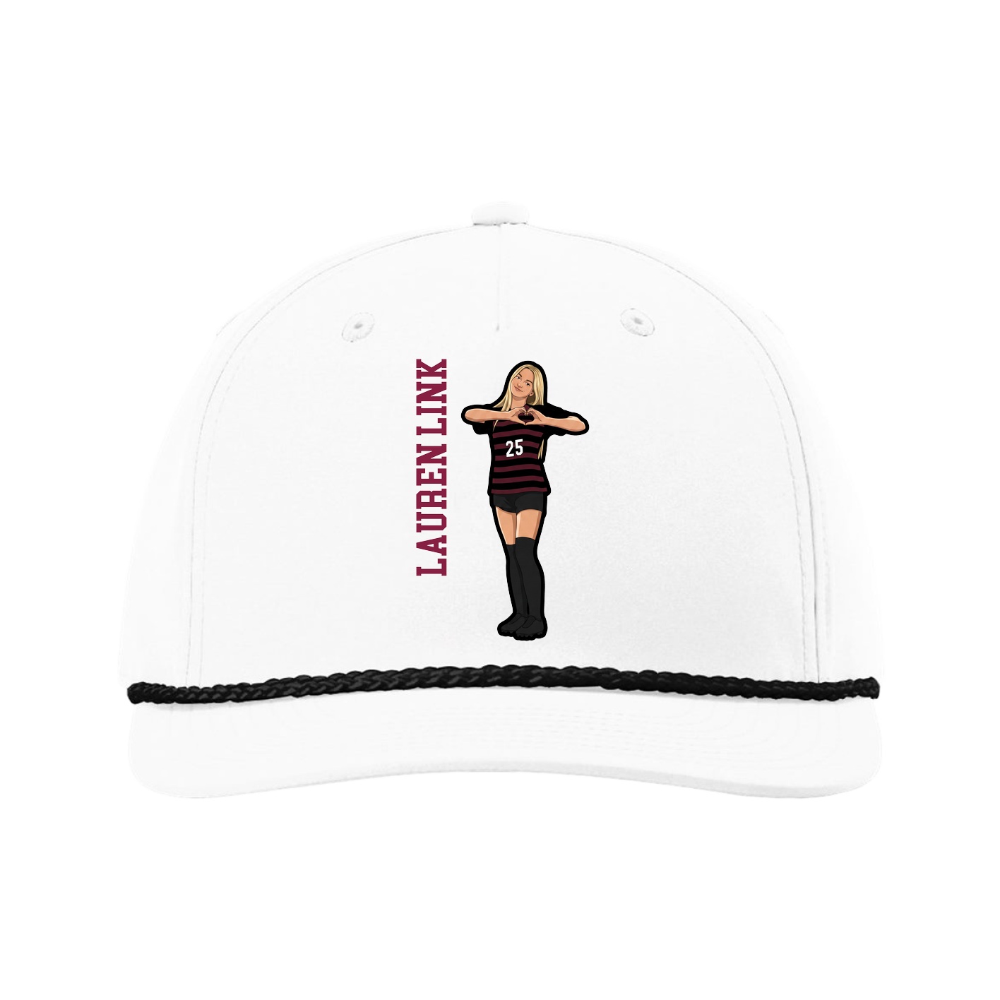 Five-Panel Classic Rope Cap — Name Vertical in White