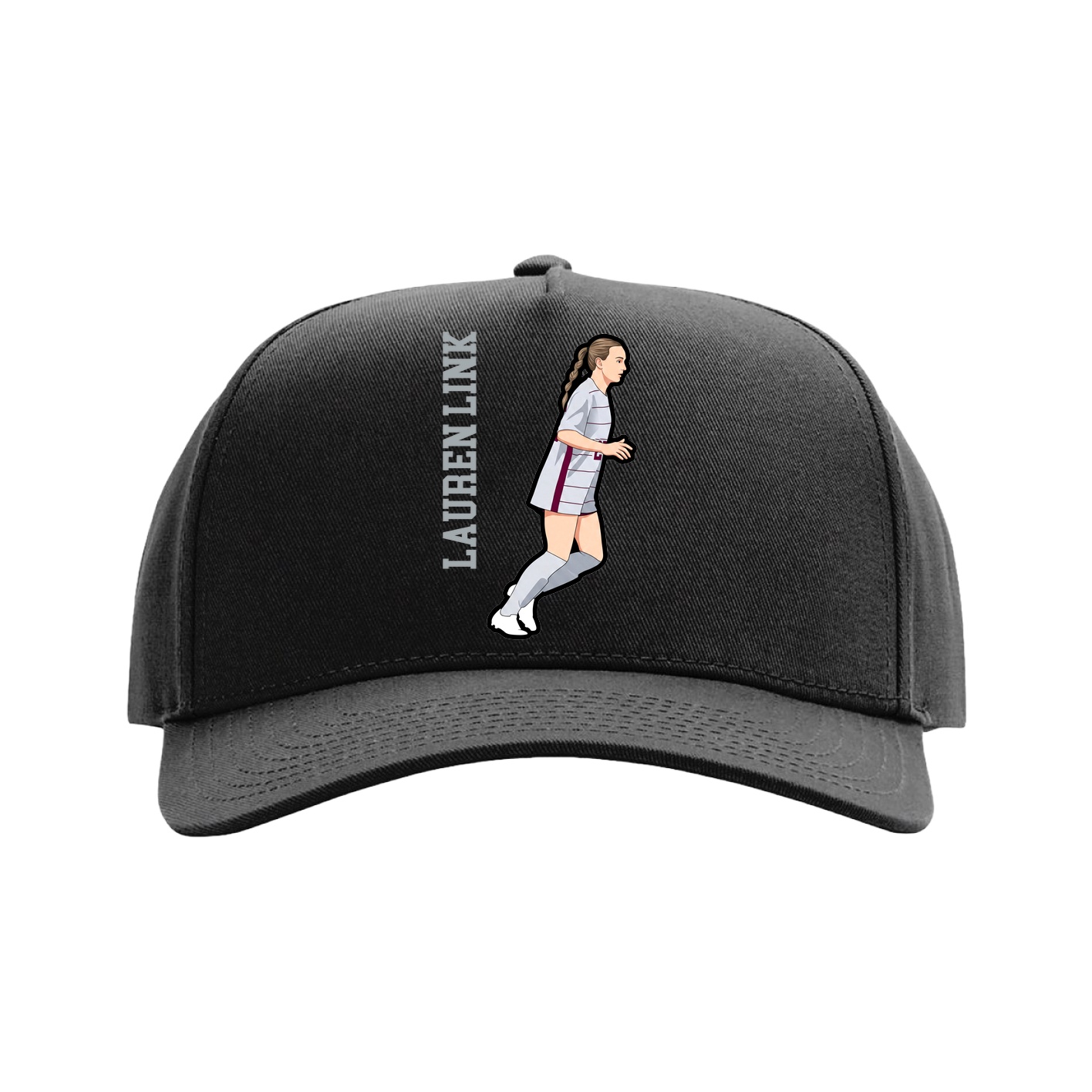 Full Fabric Five-Panel Champ Cap — Name Vertical in Black