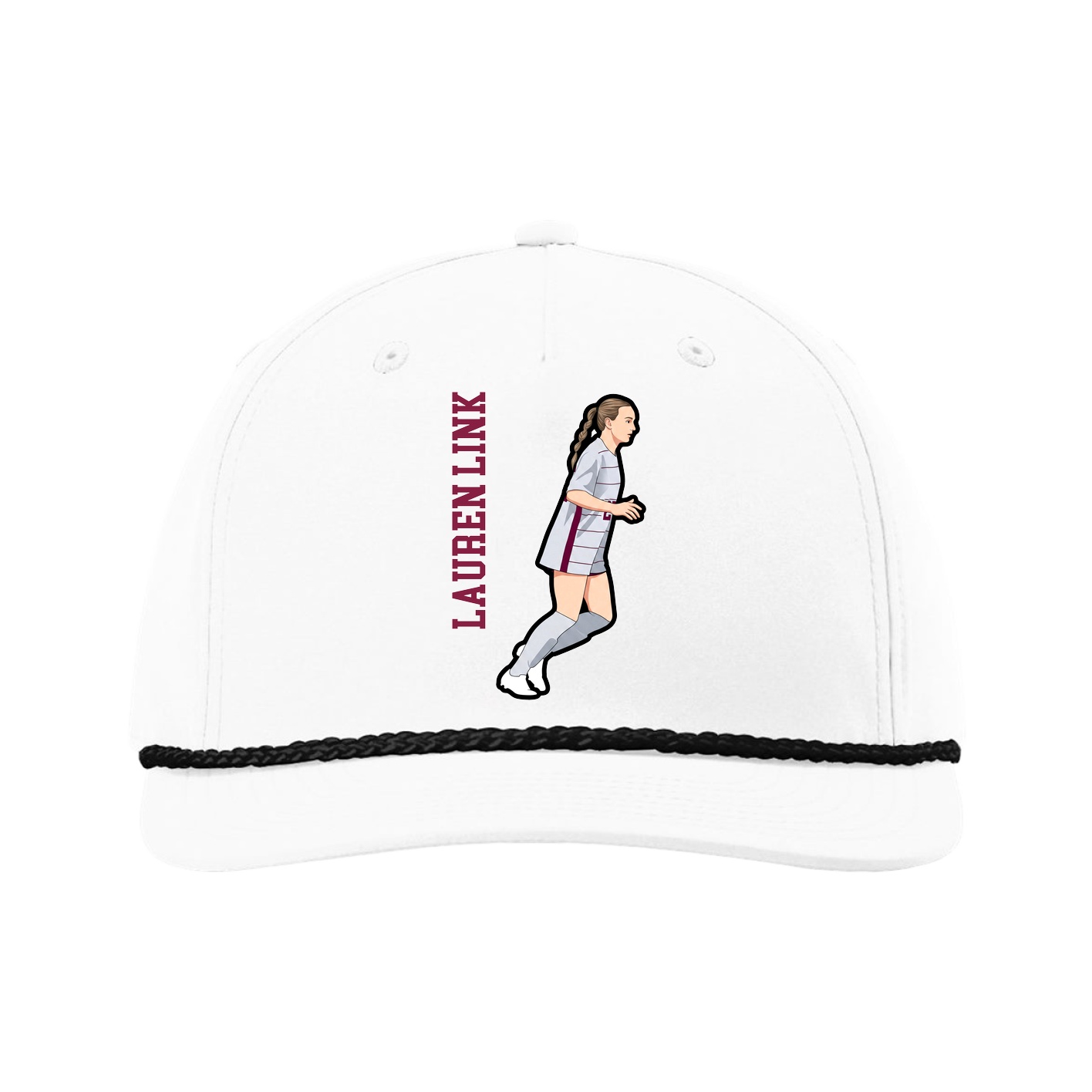 Five-Panel Classic Rope Cap — Name Vertical in White