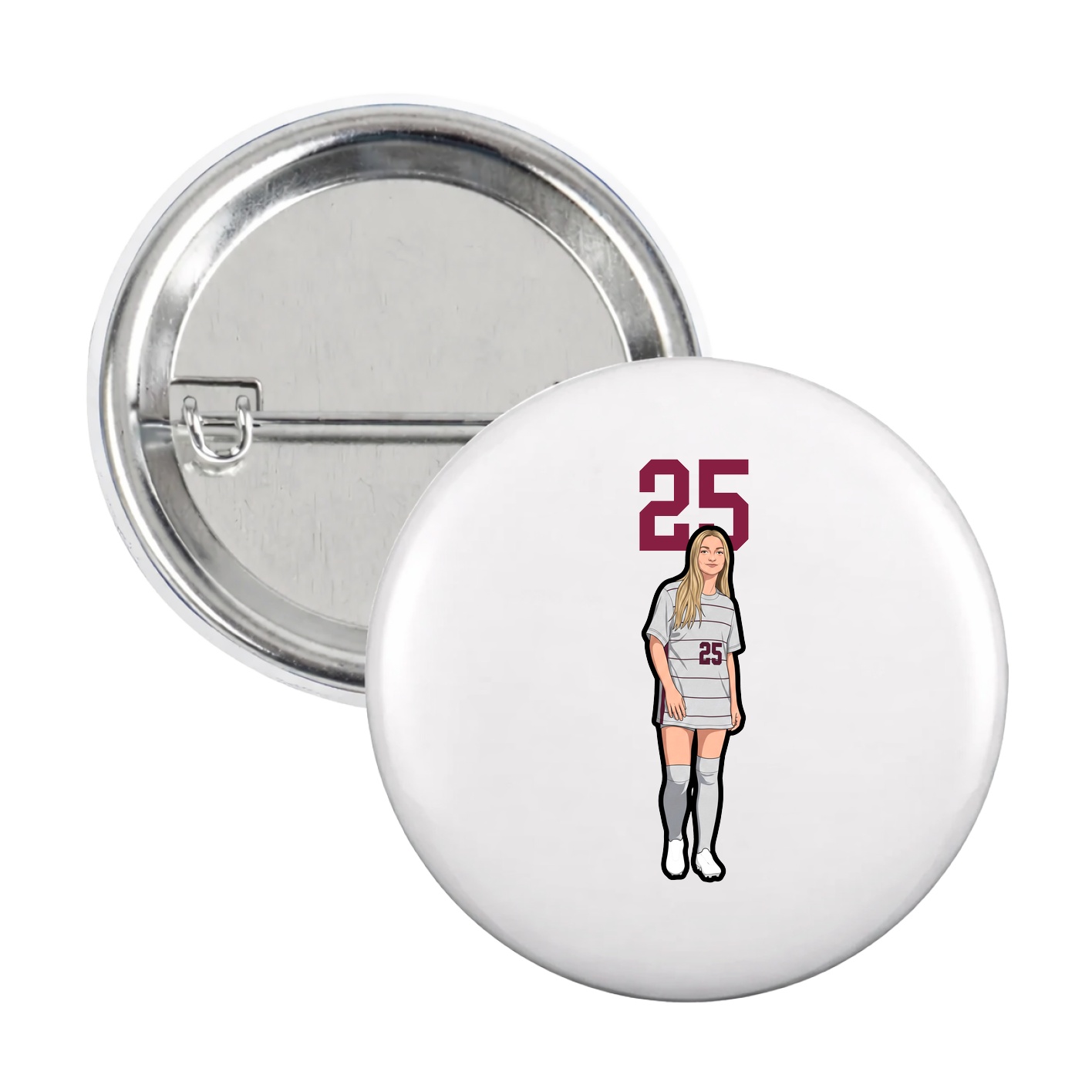 Game Day Button — Number Top in White