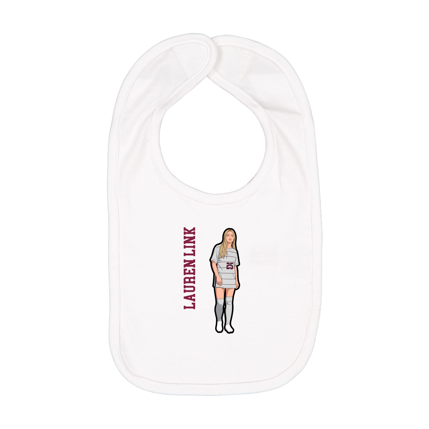 Infant Bib — Name Vertical in White