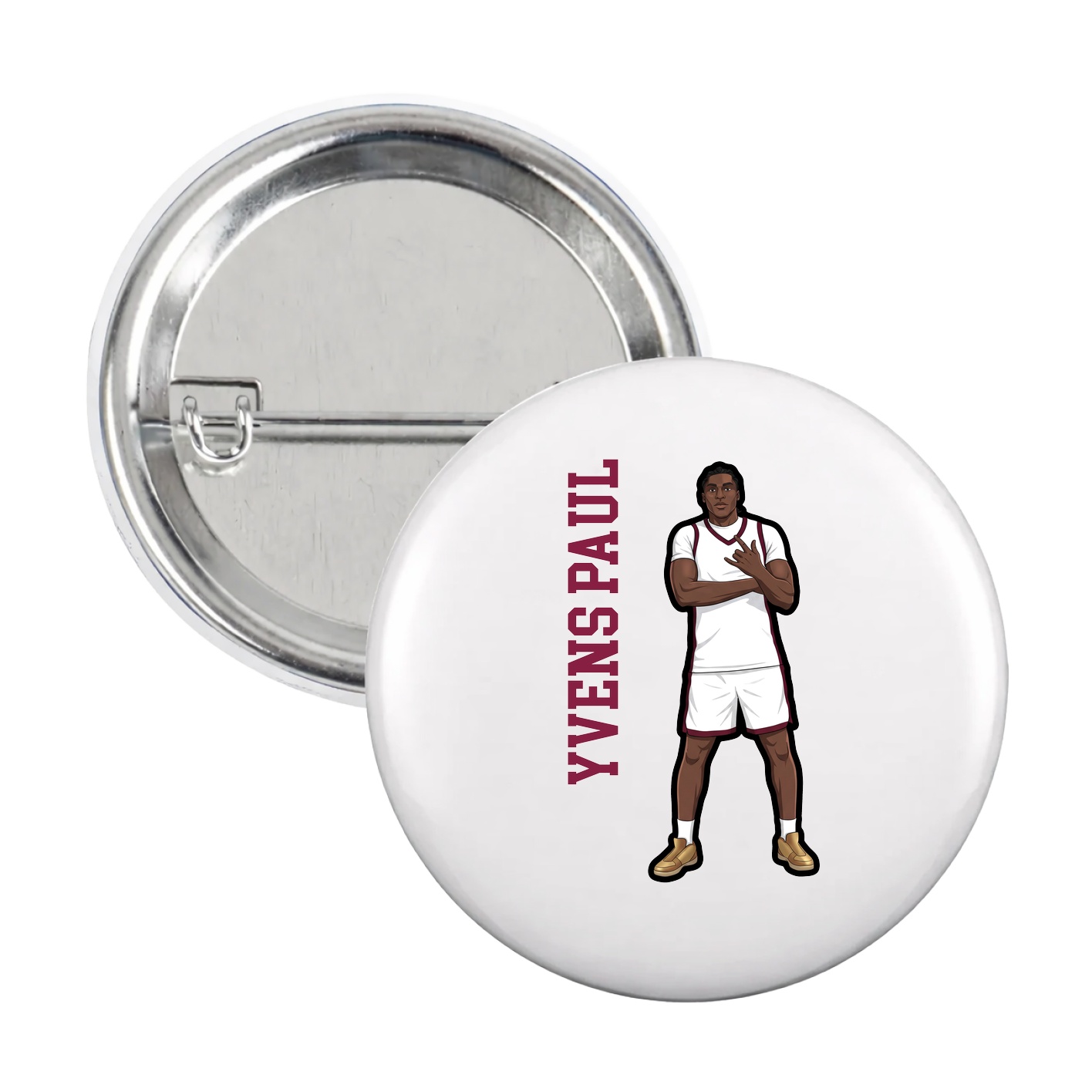 Game Day Button — Name Vertical in White