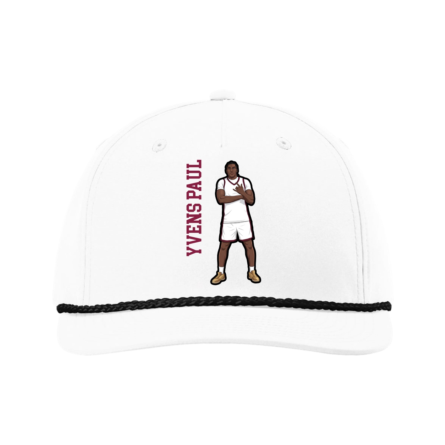 Five-Panel Classic Rope Cap — Name Vertical in White