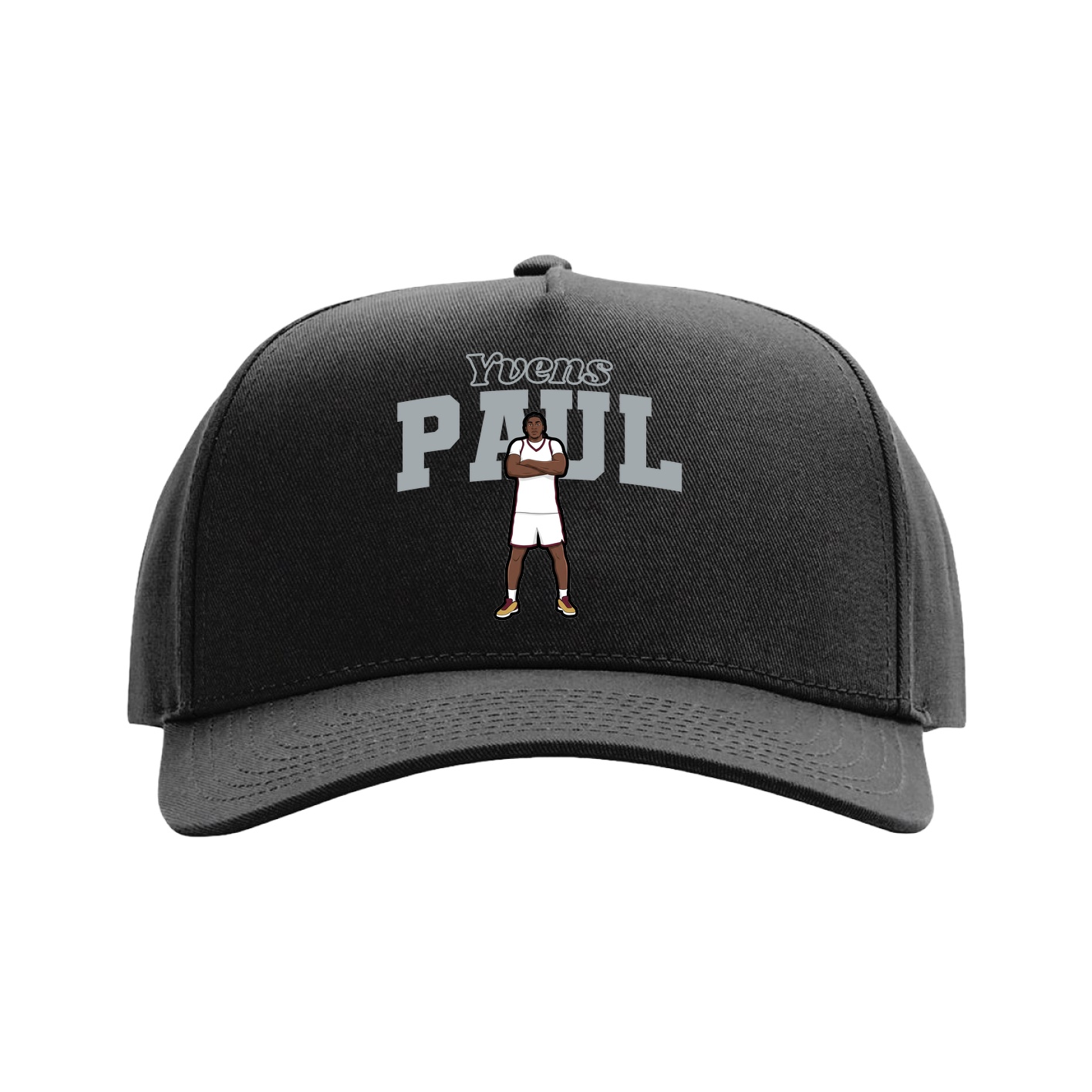 Full Fabric Five-Panel Champ Cap — Name Arch in Black