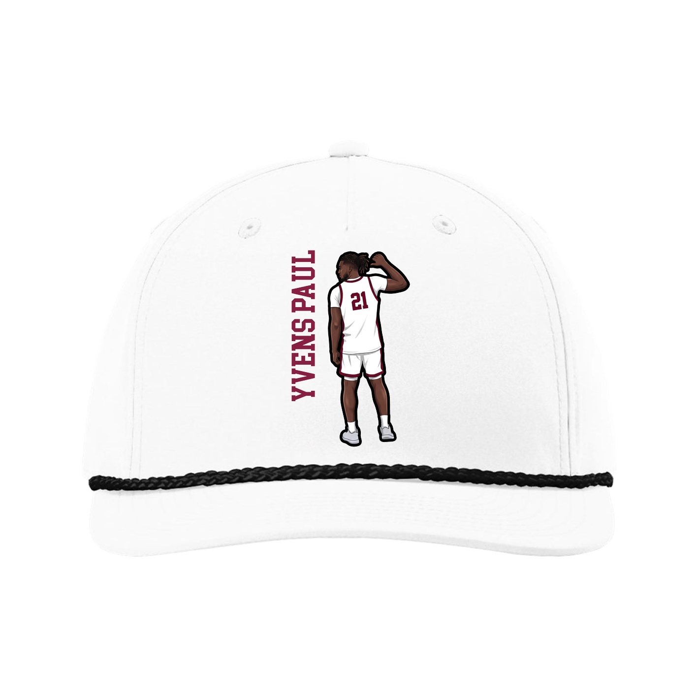 Five-Panel Classic Rope Cap — Name Vertical in White