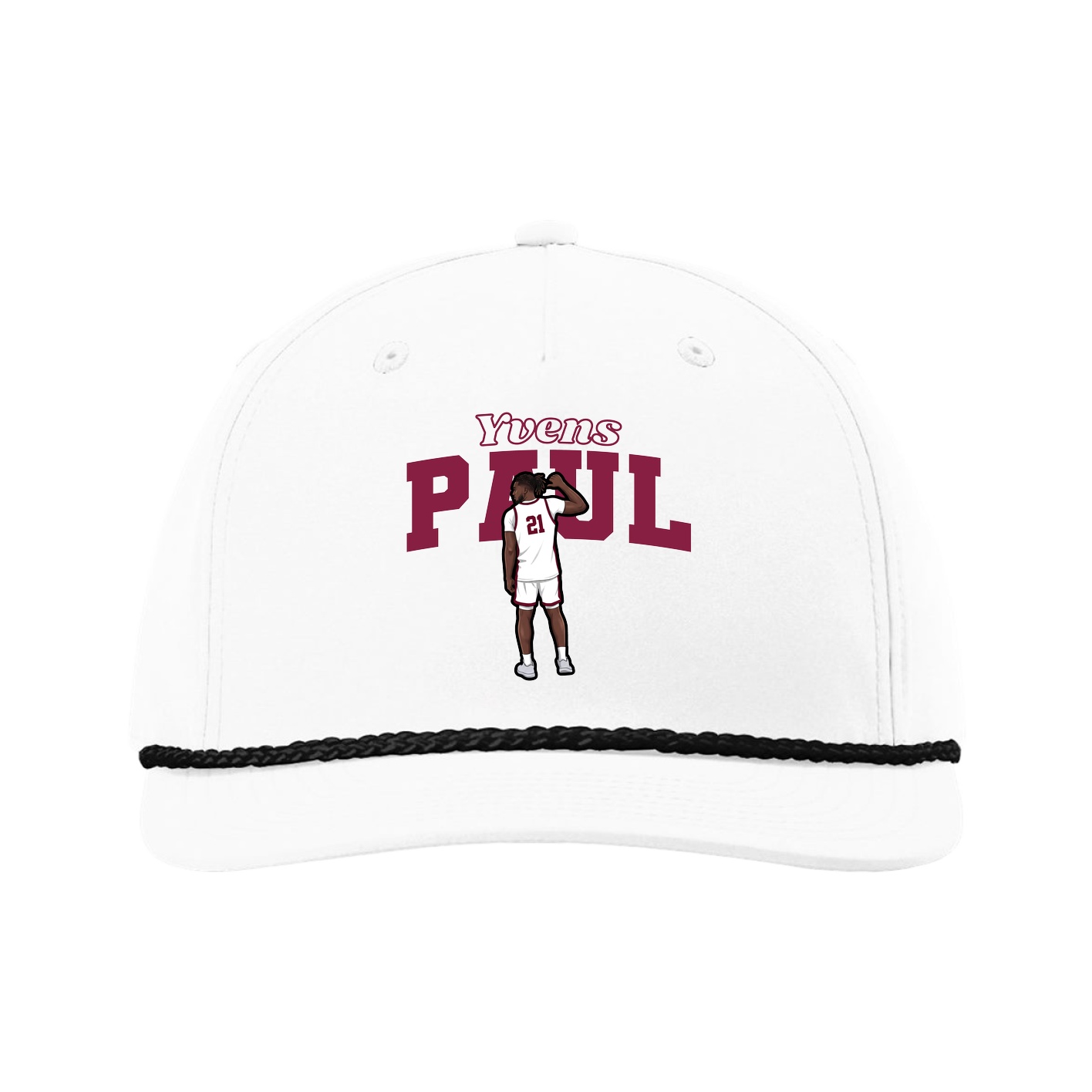 Five-Panel Classic Rope Cap — Name Arch in White