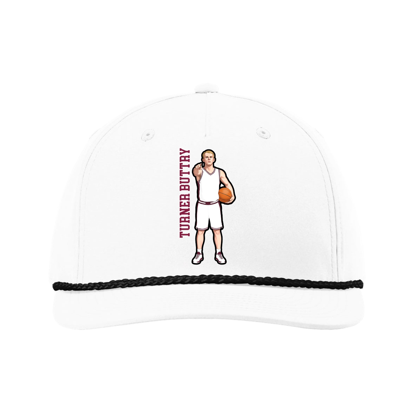 Five-Panel Classic Rope Cap — Name Vertical in White