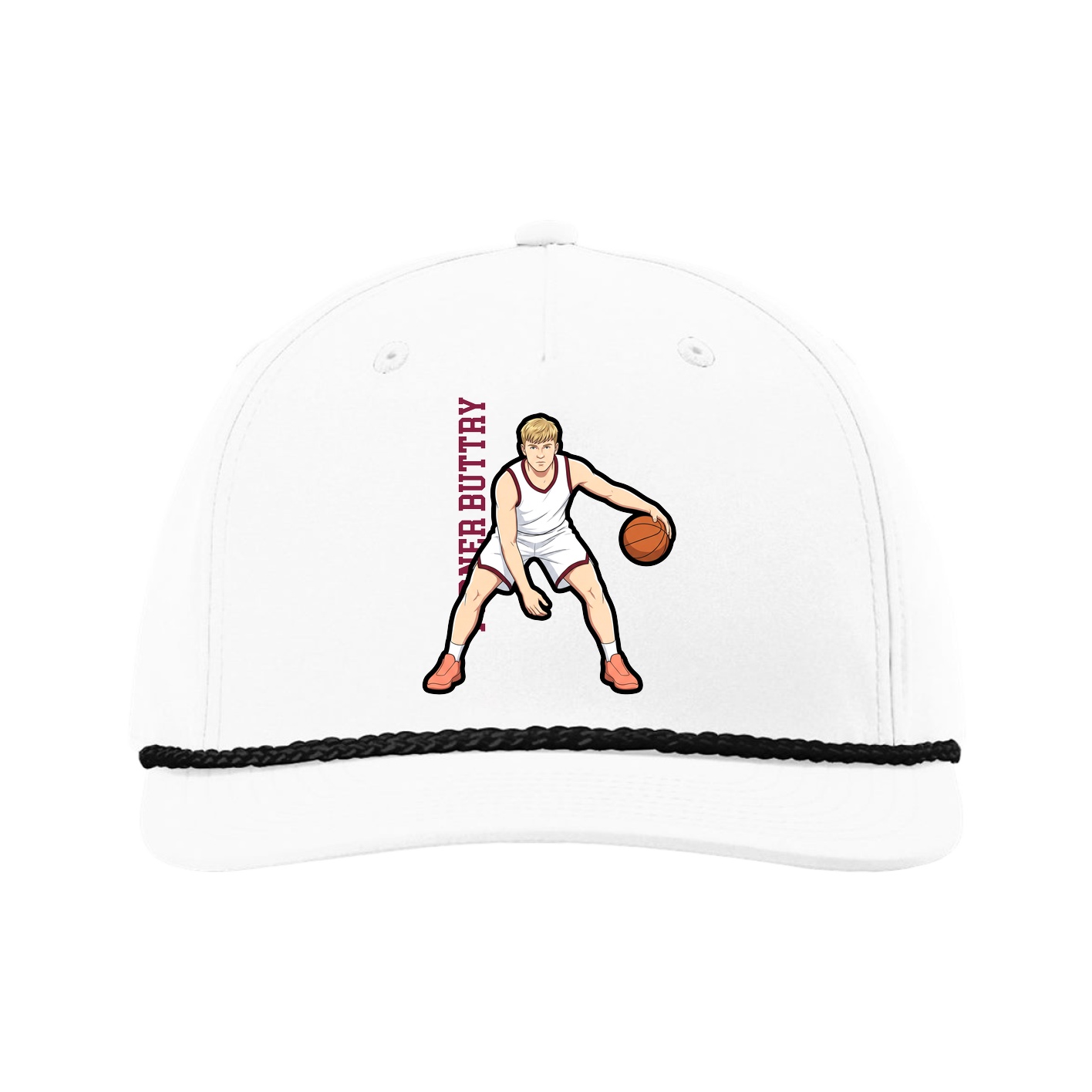 Five-Panel Classic Rope Cap — Name Vertical in White