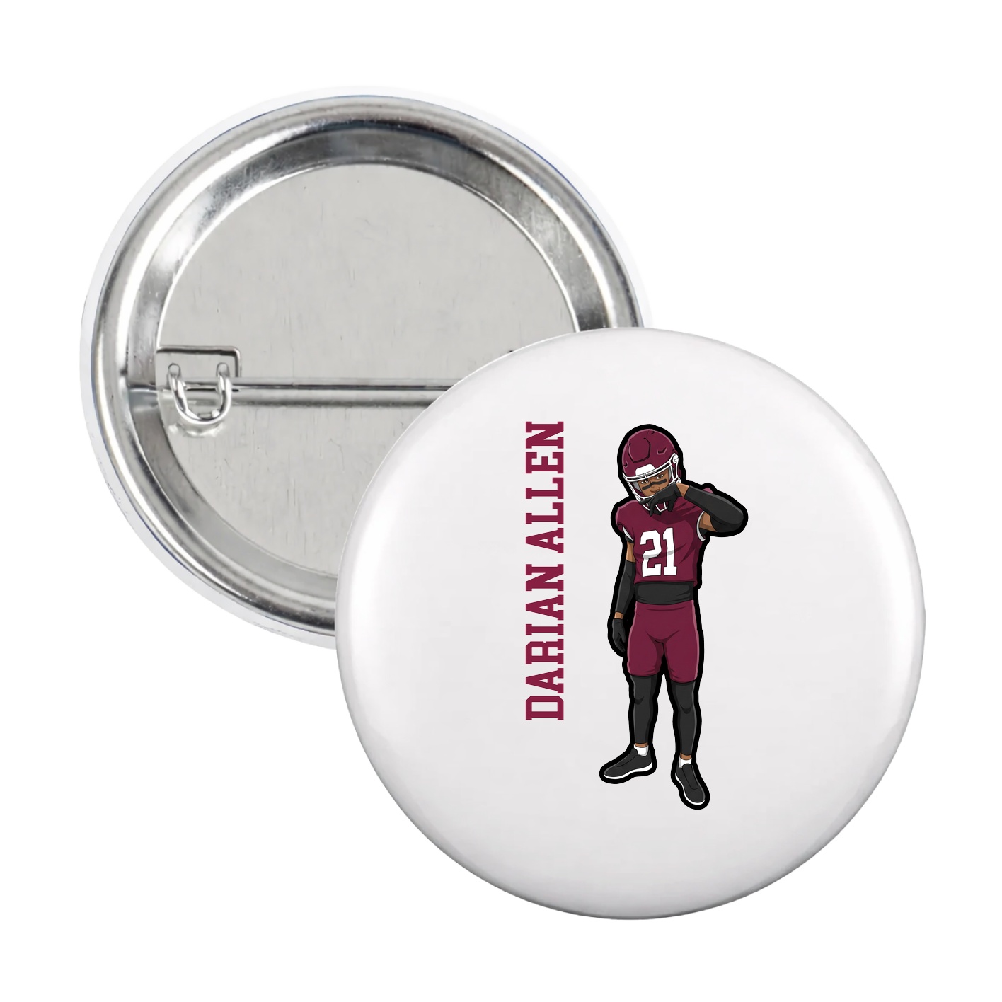 Game Day Button — Name Vertical in White