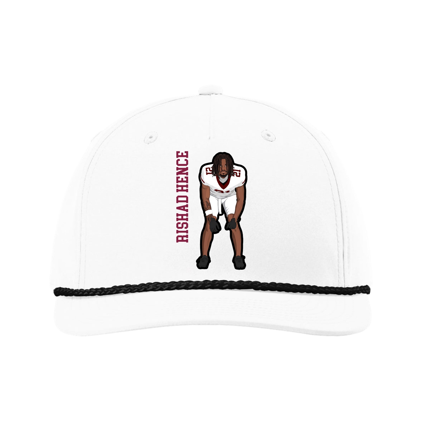 Five-Panel Classic Rope Cap — Name Vertical in White