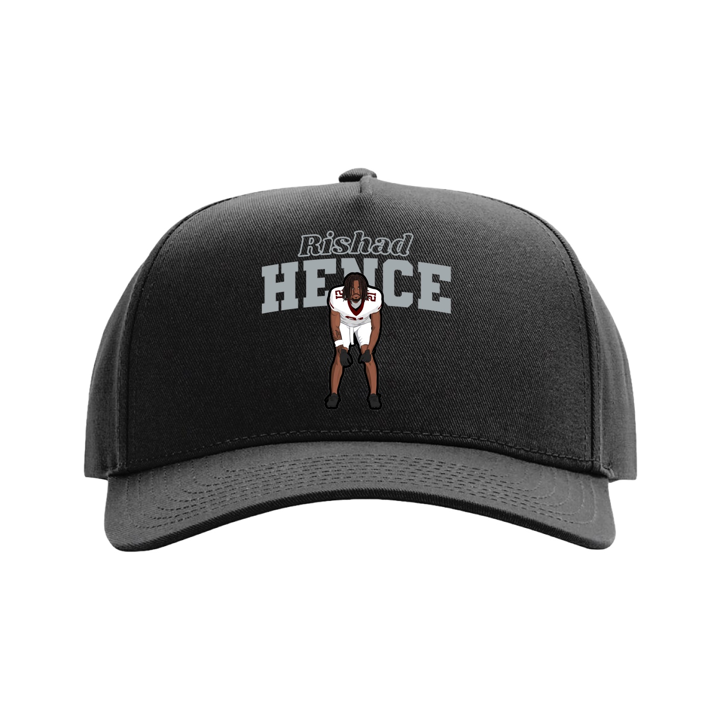 Full Fabric Five-Panel Champ Cap — Name Arch in Black