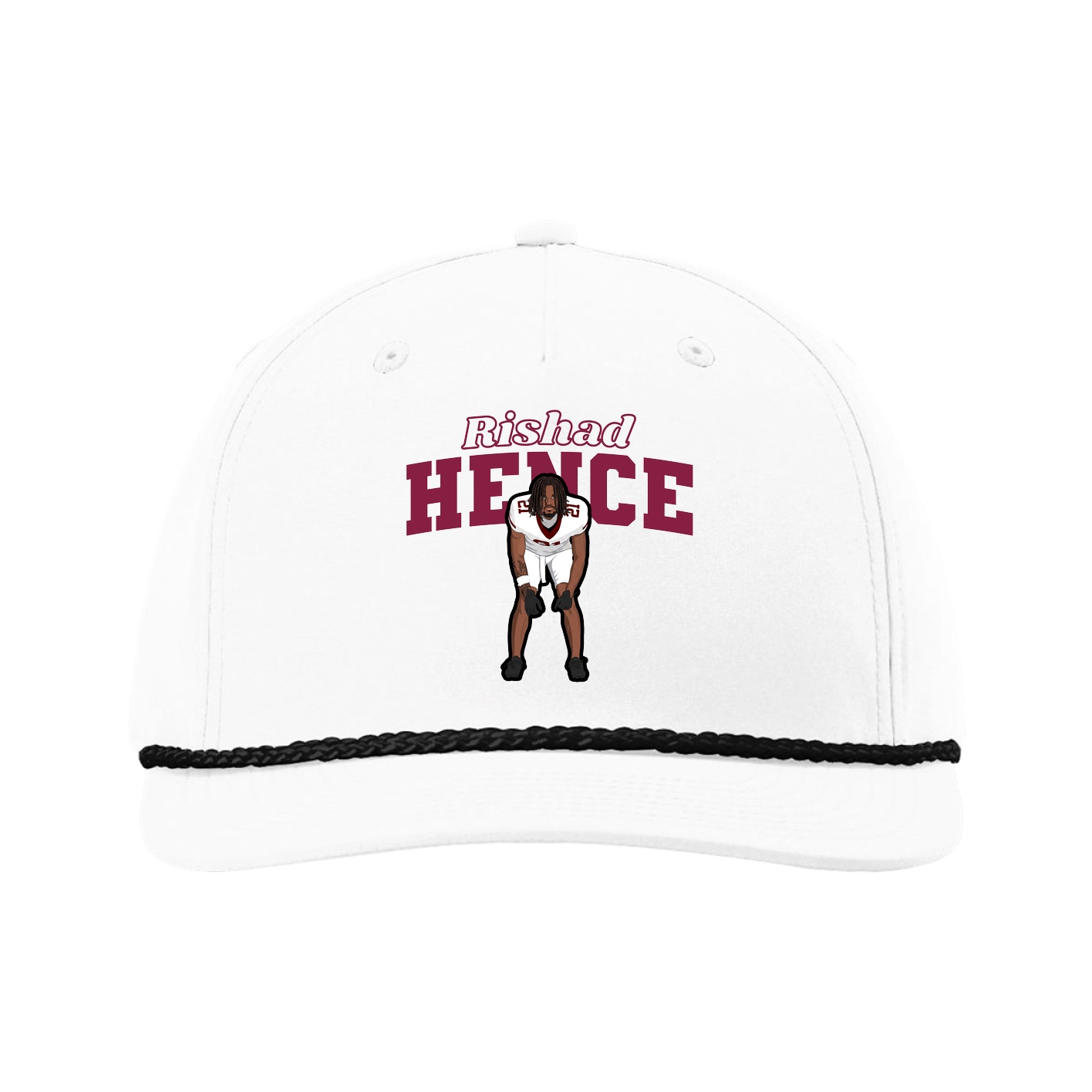 Five-Panel Classic Rope Cap — Name Arch in White