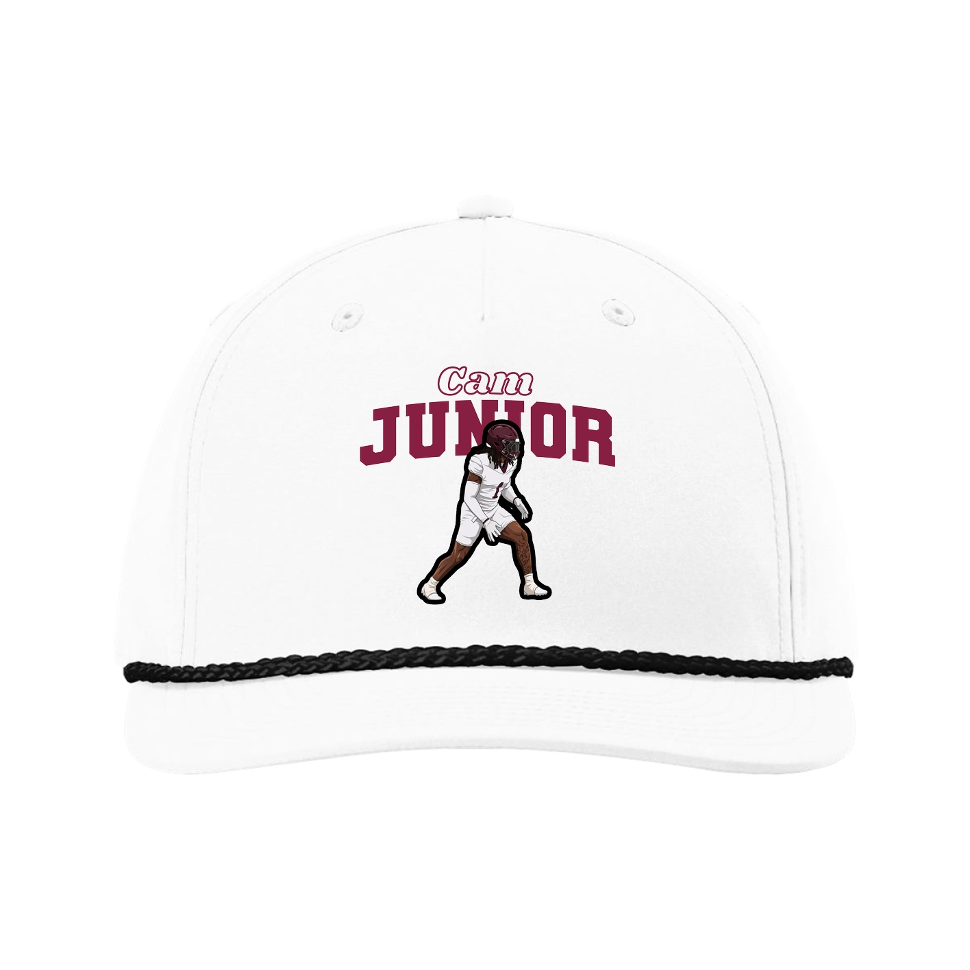 Five-Panel Classic Rope Cap — Name Arch in White