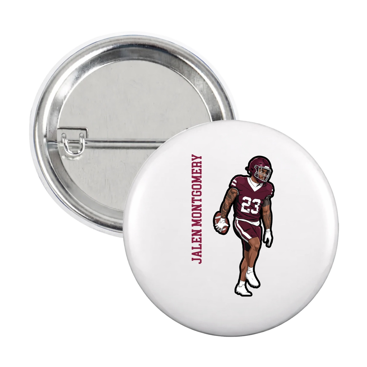Game Day Button — Name Vertical in White