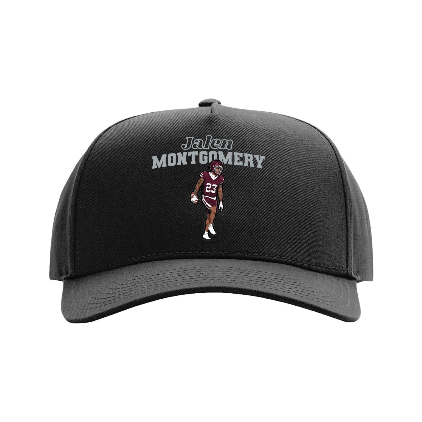 Full Fabric Five-Panel Champ Cap — Name Arch in Black