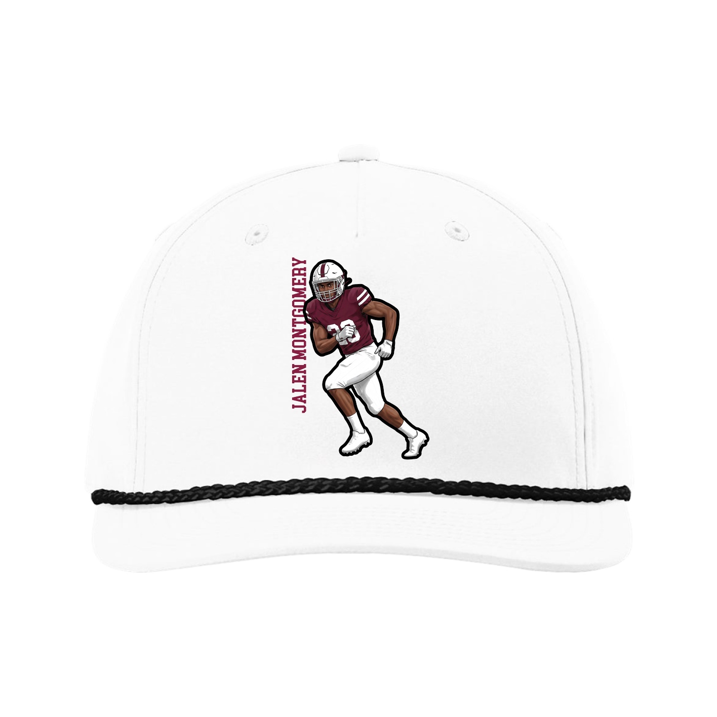 Five-Panel Classic Rope Cap — Name Vertical in White