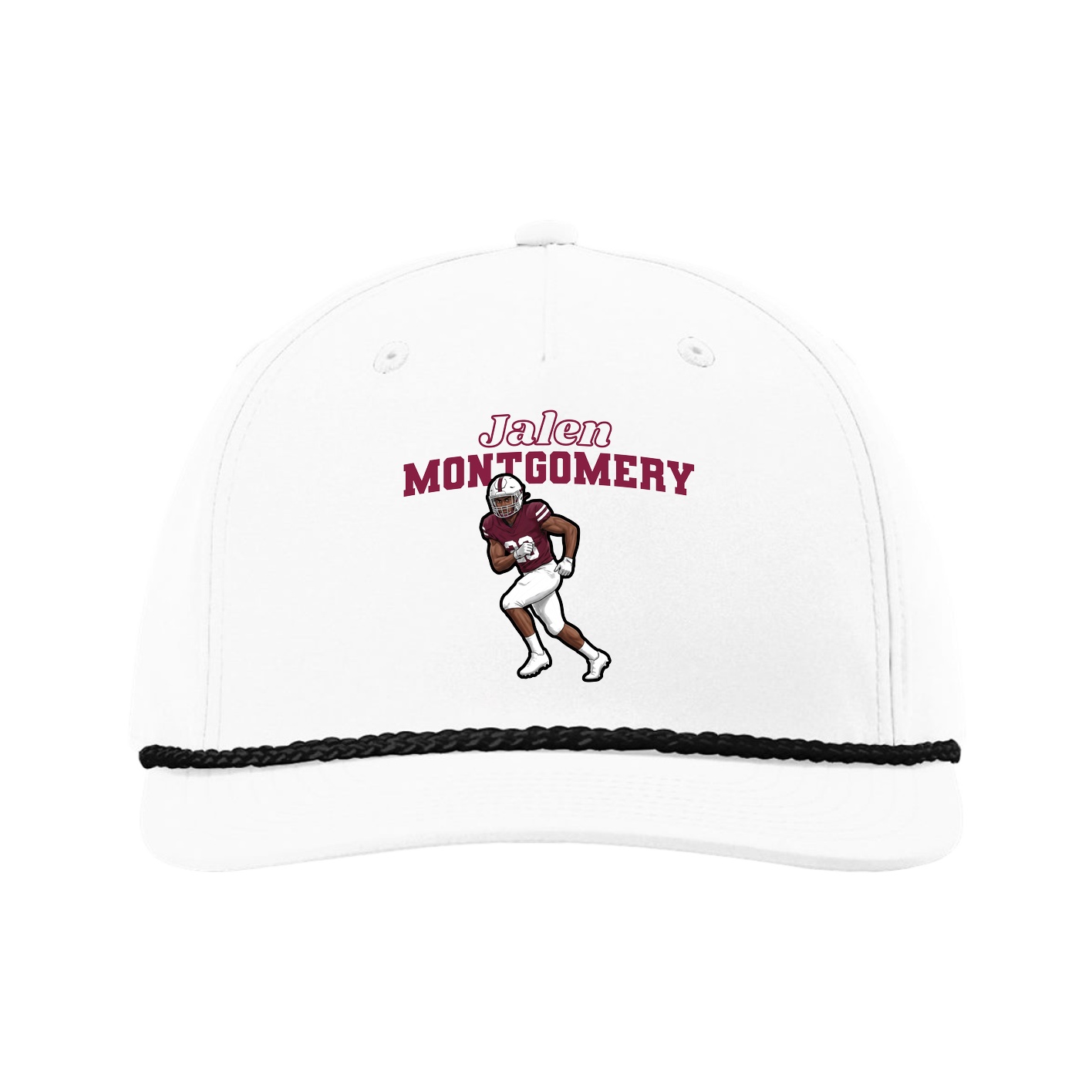 Five-Panel Classic Rope Cap — Name Arch in White