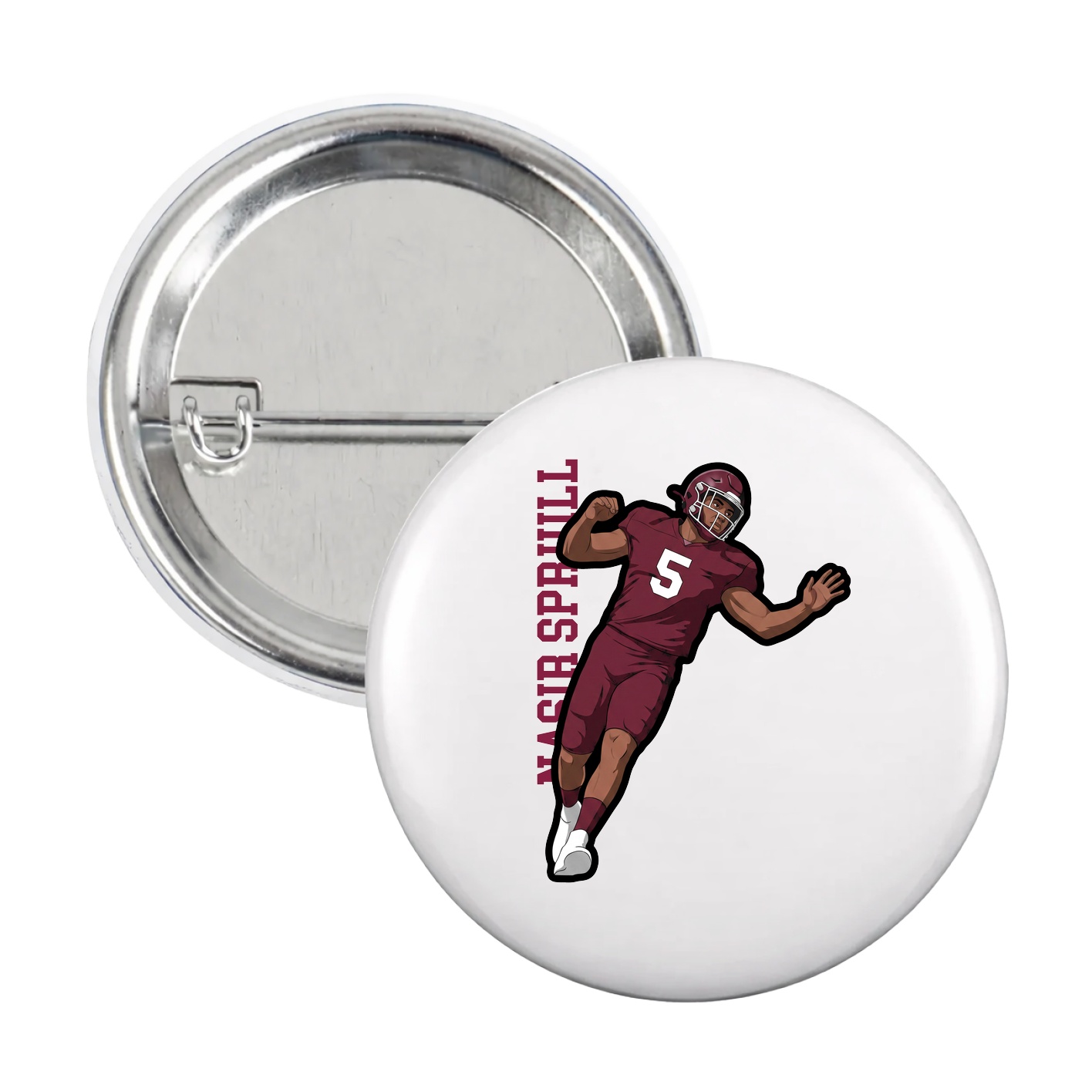 Game Day Button — Name Vertical in White