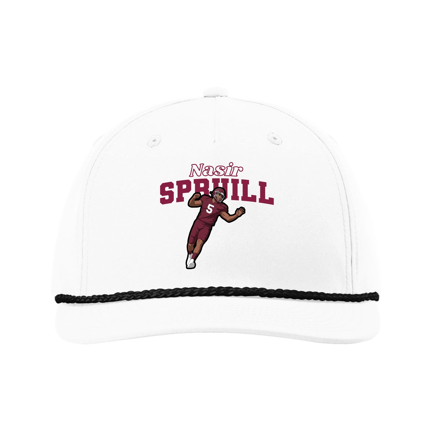 Five-Panel Classic Rope Cap — Name Arch in White