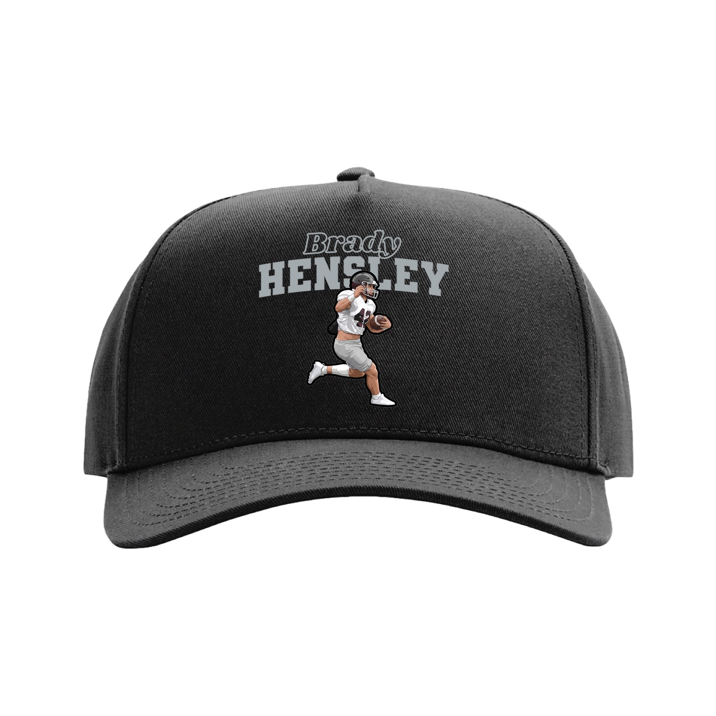 Full Fabric Five-Panel Champ Cap — Name Arch in Black