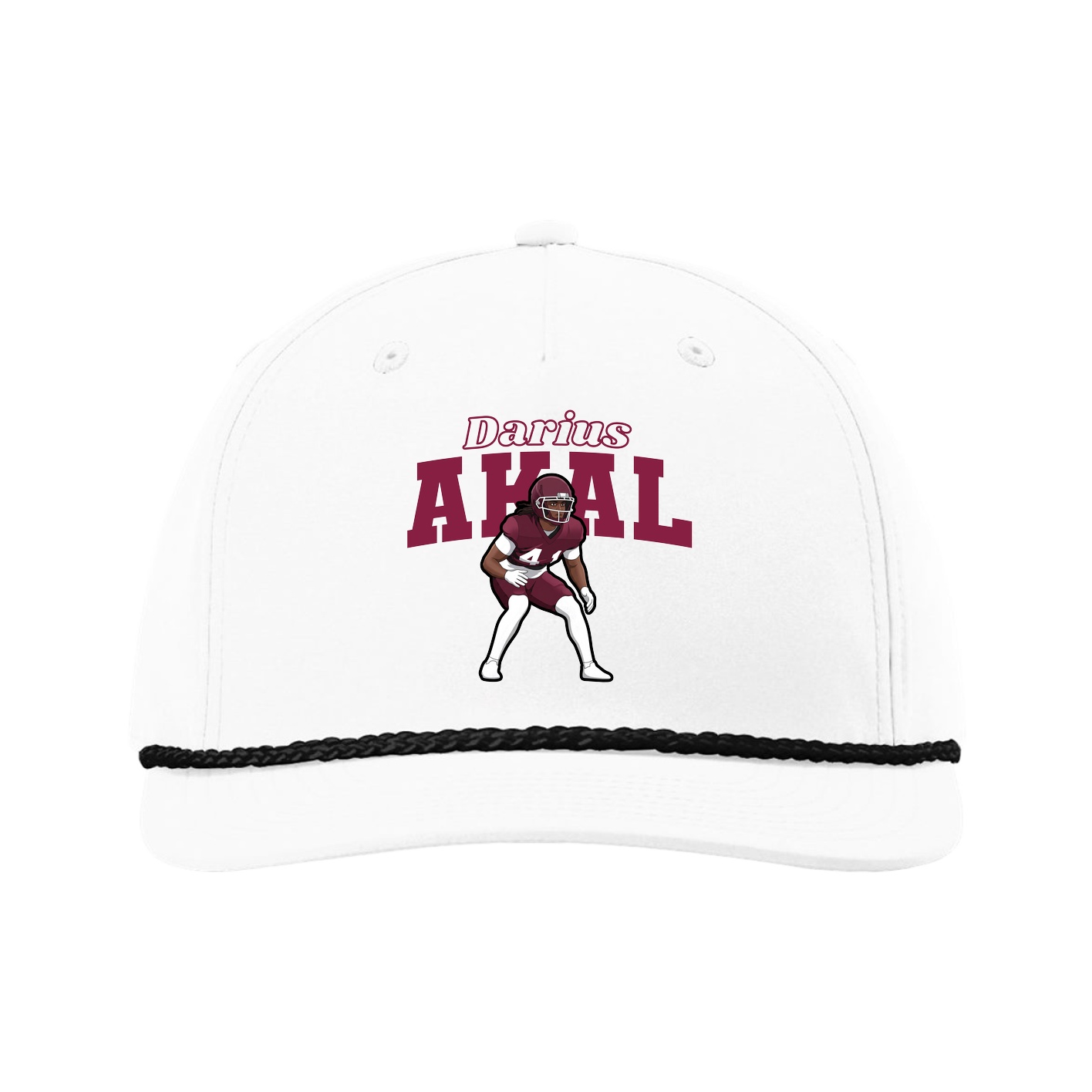 Five-Panel Classic Rope Cap — Name Arch in White