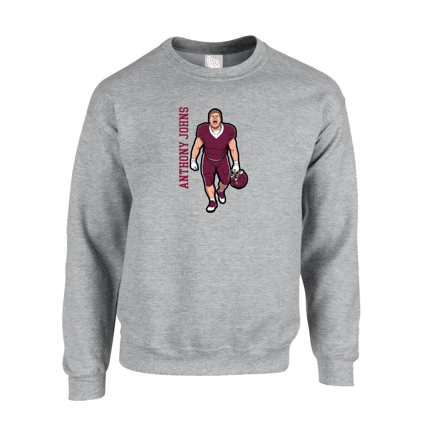 Fleece Crew — Name Vertical in Grey