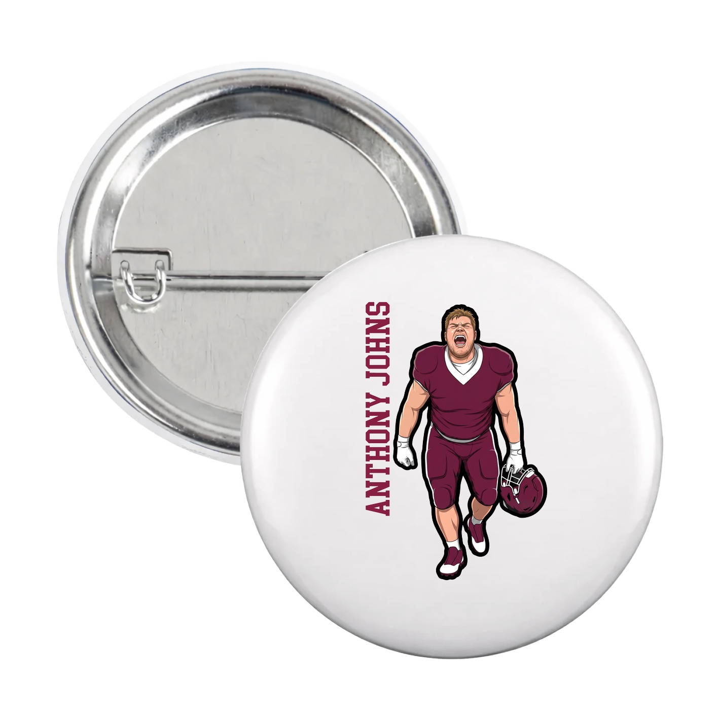 Game Day Button — Name Vertical in White