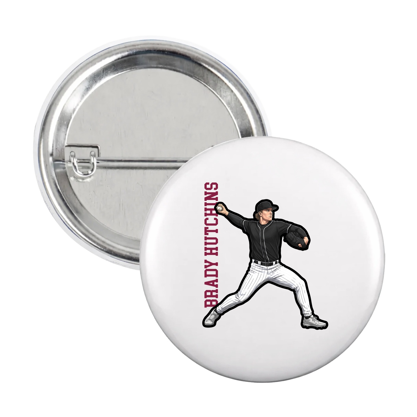 Game Day Button — Name Vertical in White