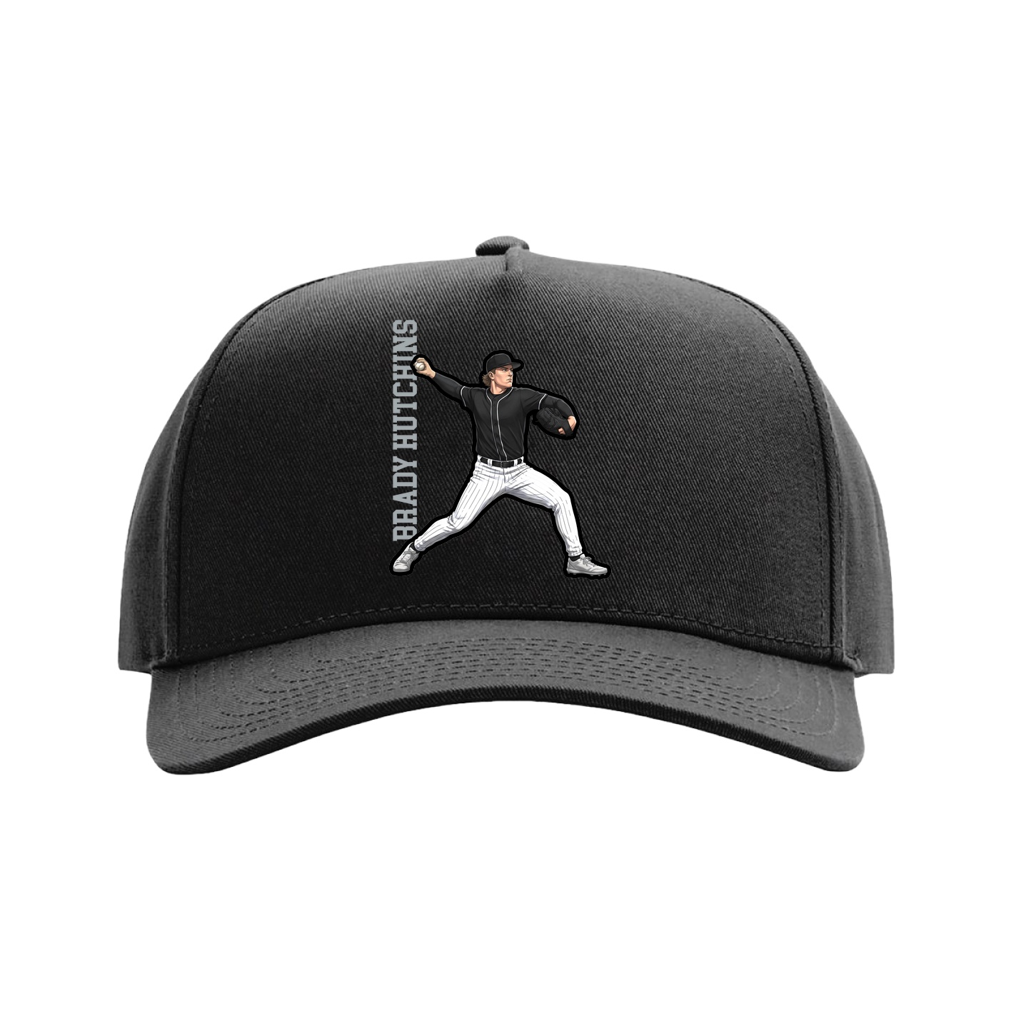 Full Fabric Five-Panel Champ Cap — Name Vertical in Black