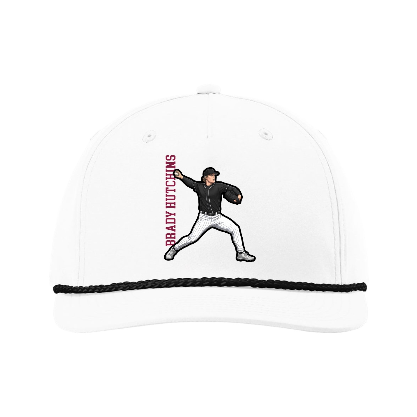 Five-Panel Classic Rope Cap — Name Vertical in White