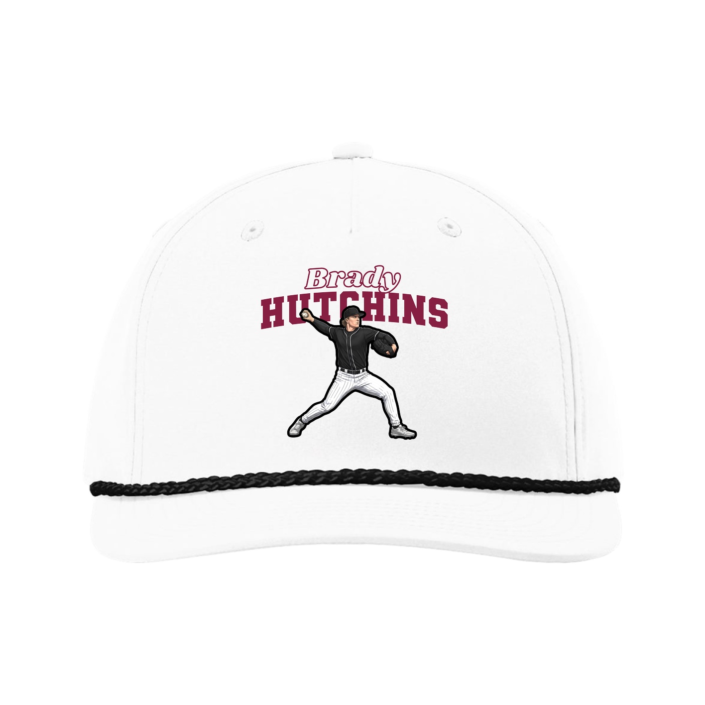 Five-Panel Classic Rope Cap — Name Arch in White