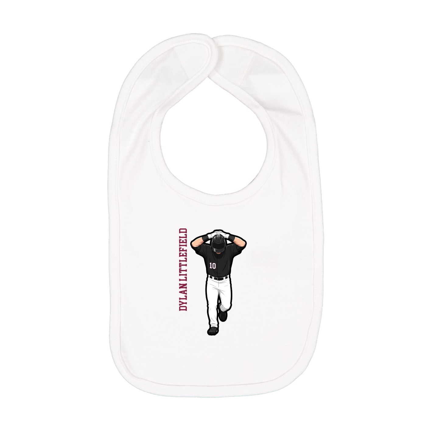 Infant Bib — Name Vertical in White