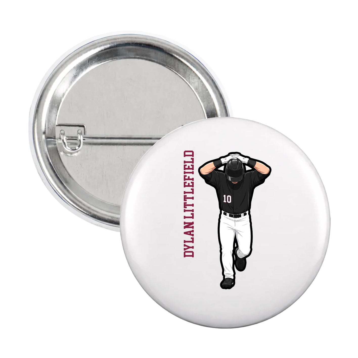 Game Day Button — Name Vertical in White